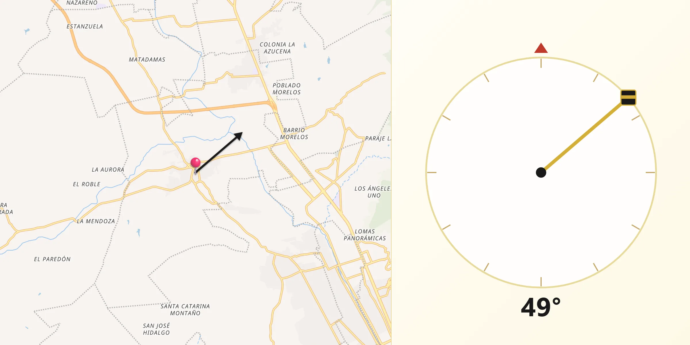 Dirección de la Qibla desde San Lorenzo Cacaotepec