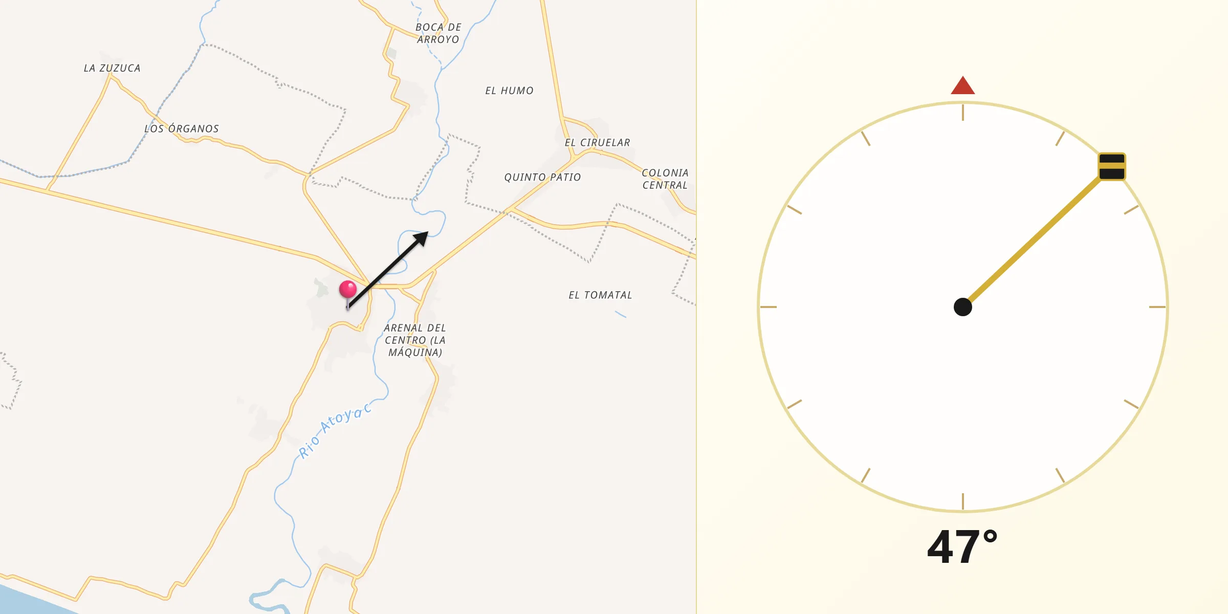 Dirección de la Qibla desde San Jerónimo de Juárez