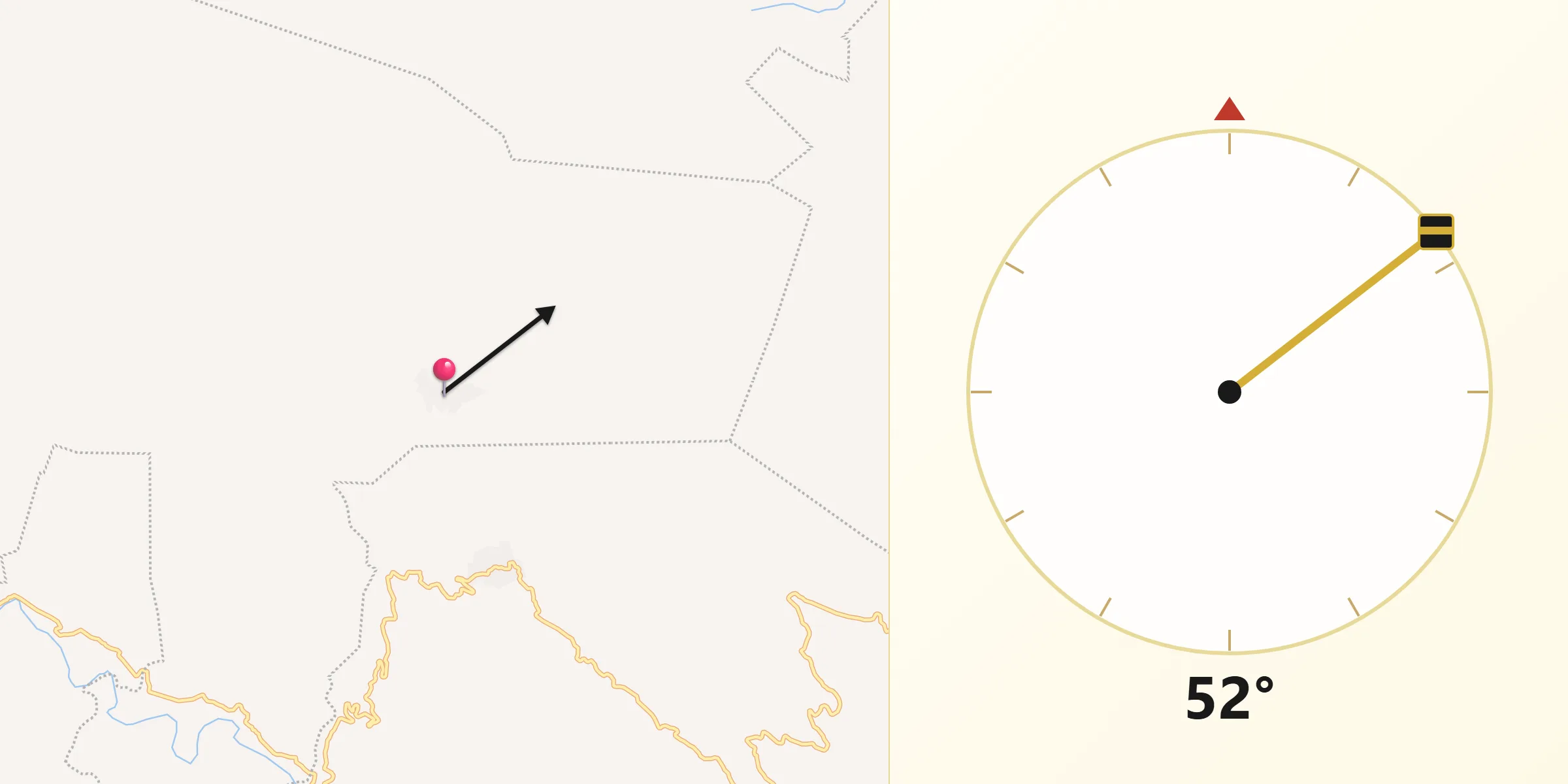 Dirección de la Qibla desde Nuevo Sitalá