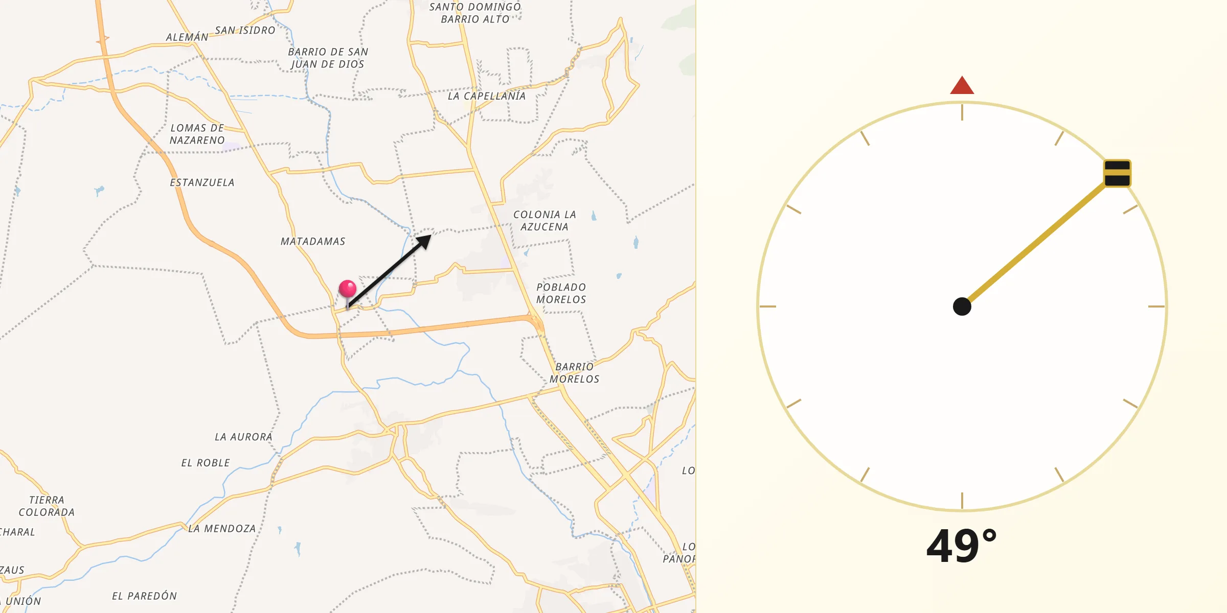 Dirección de la Qibla desde Guadalupe Hidalgo