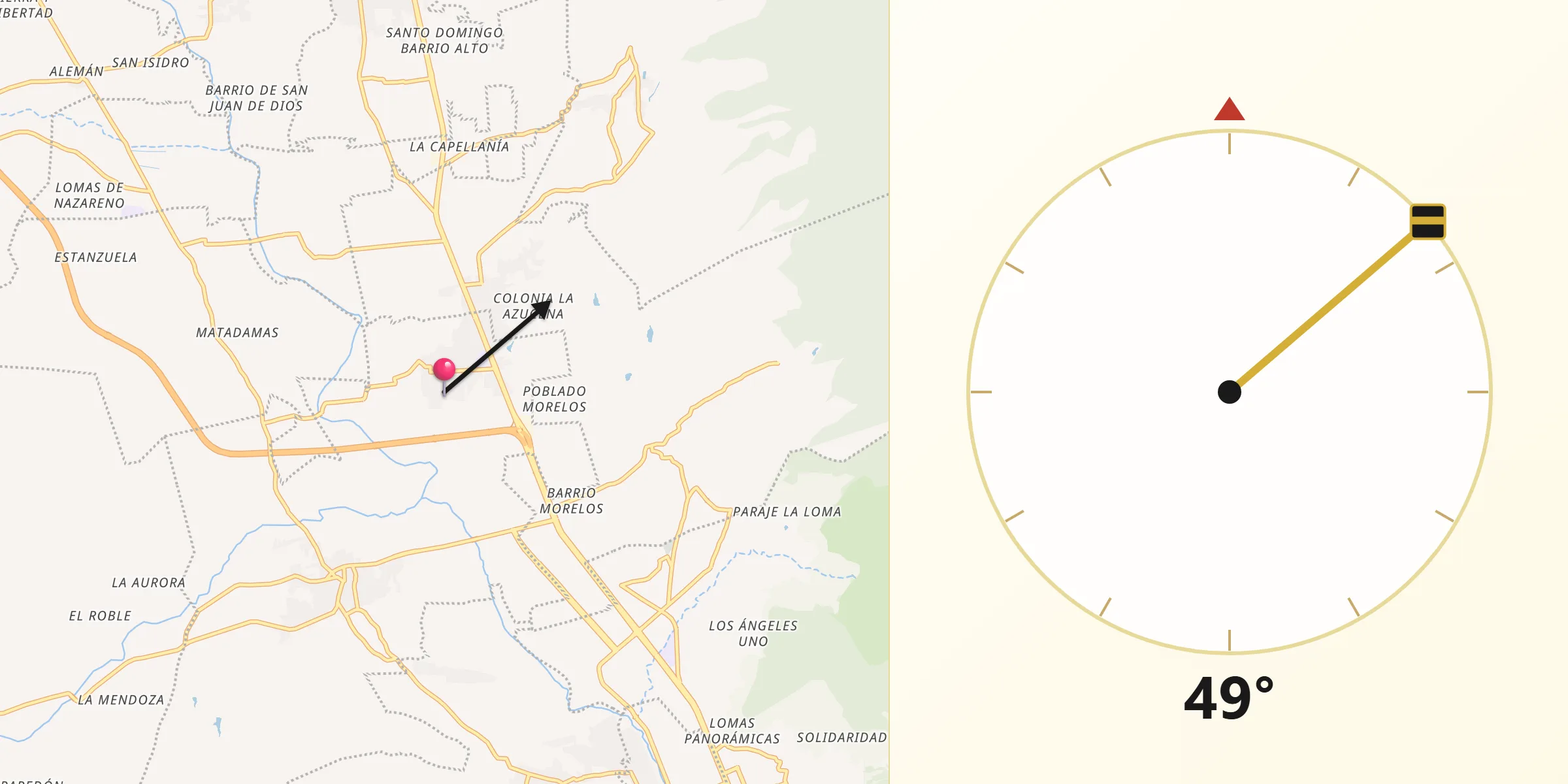 Dirección de la Qibla desde Santiago Etla