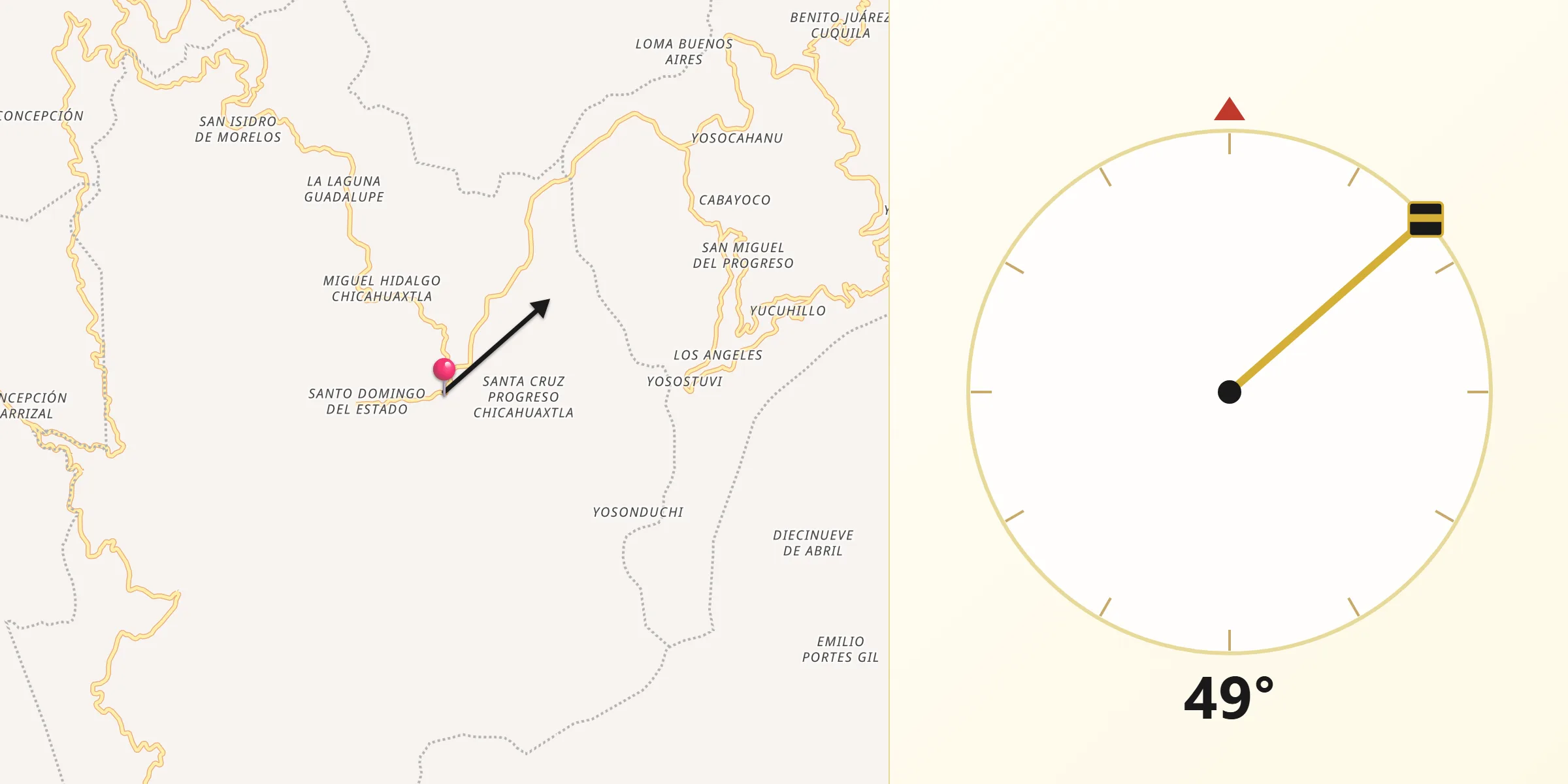 Dirección de la Qibla desde San Andrés Chicahuaxtla