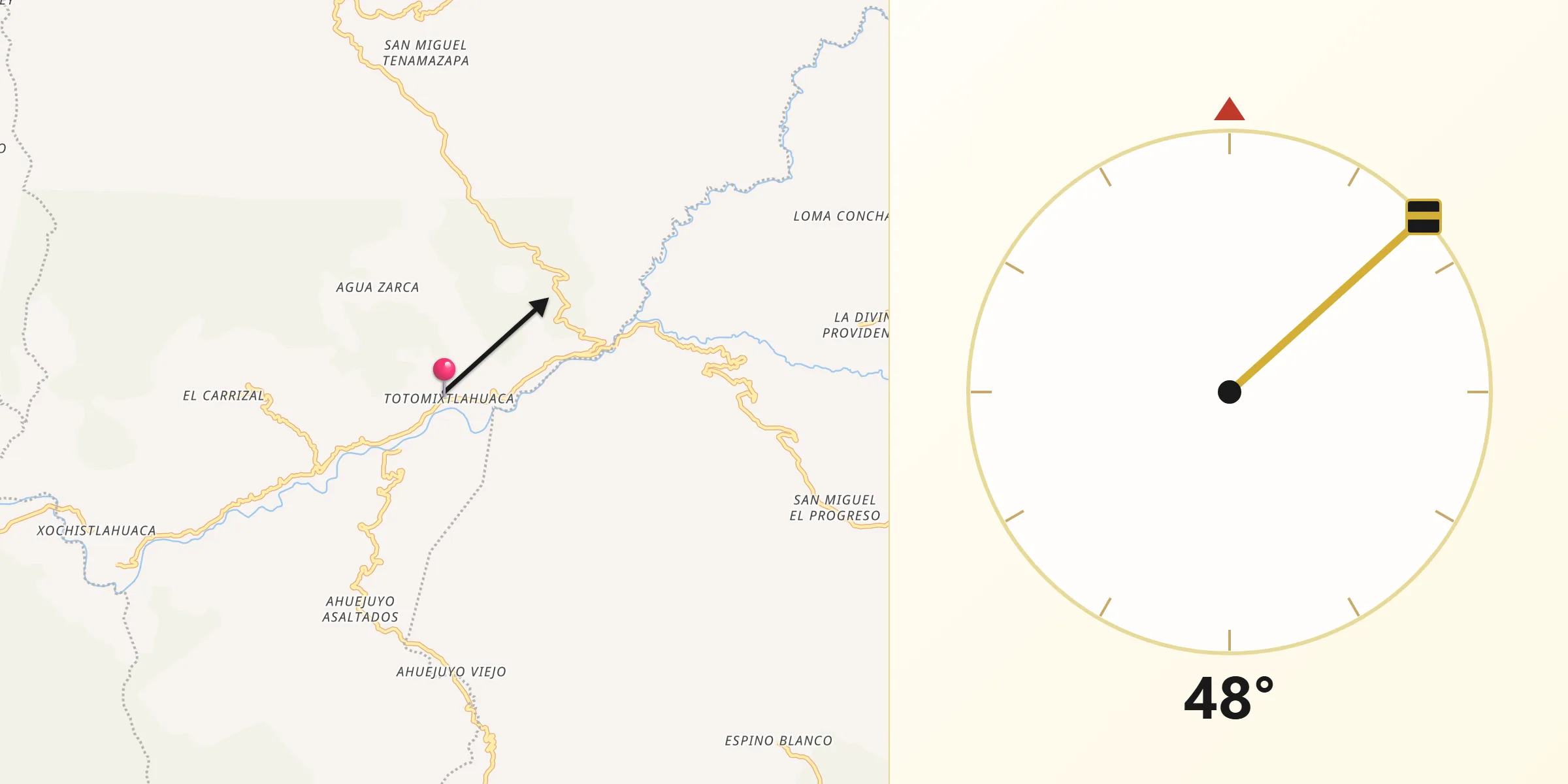 Dirección de la Qibla desde Totomixtlahuaca