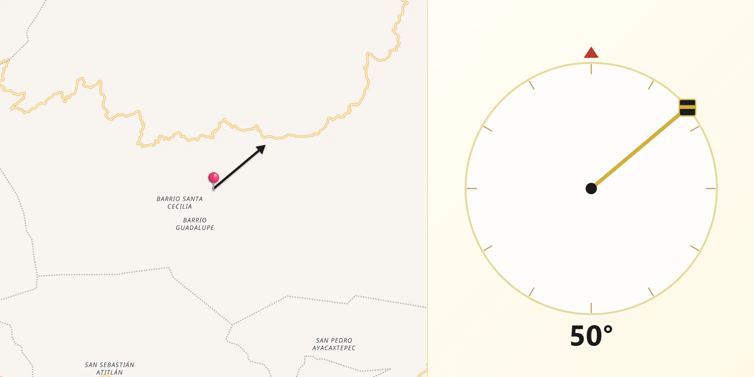 Dirección de la Qibla desde Santiago Zacatepec