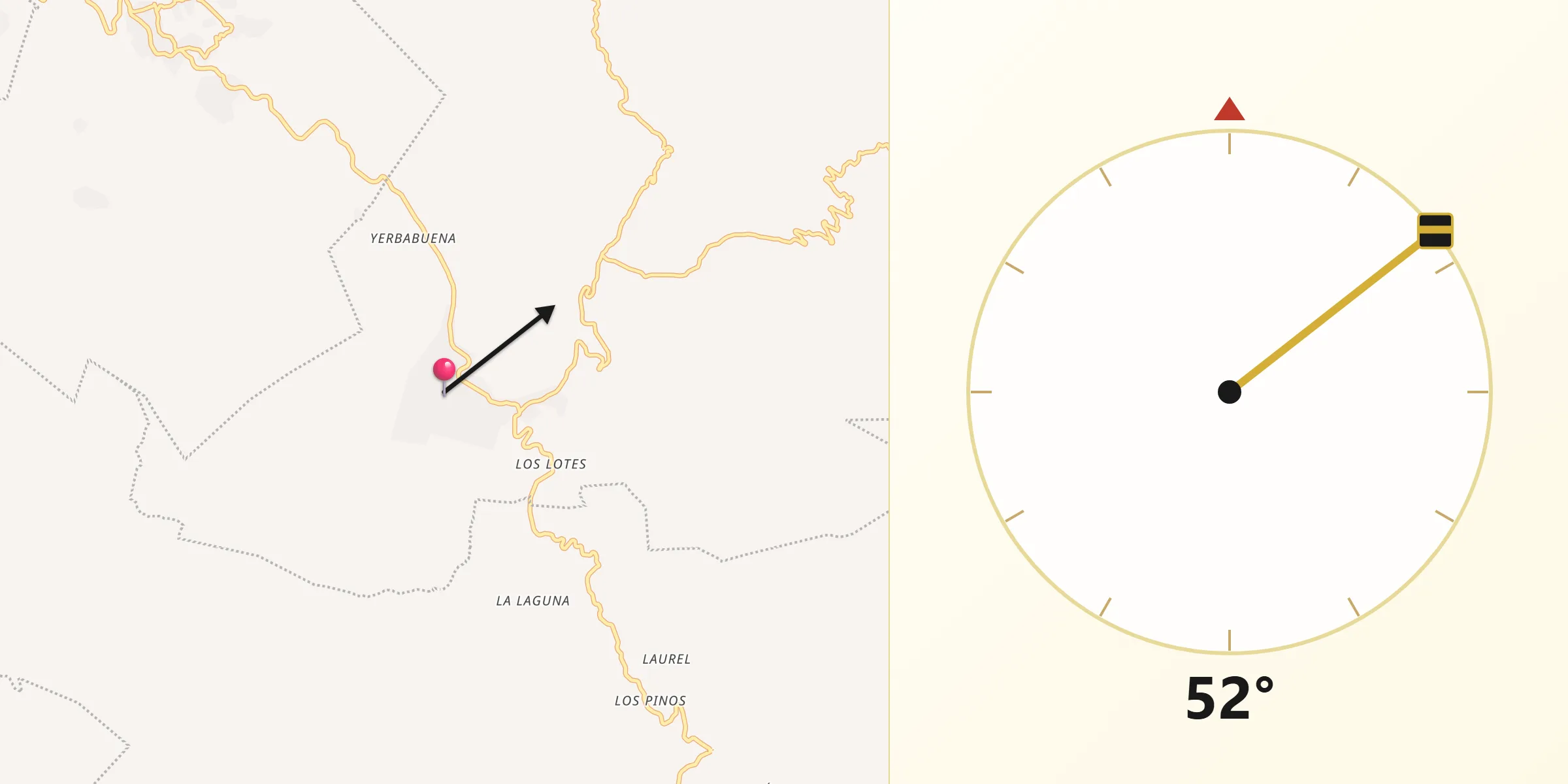 Dirección de la Qibla desde Pueblo de Caña