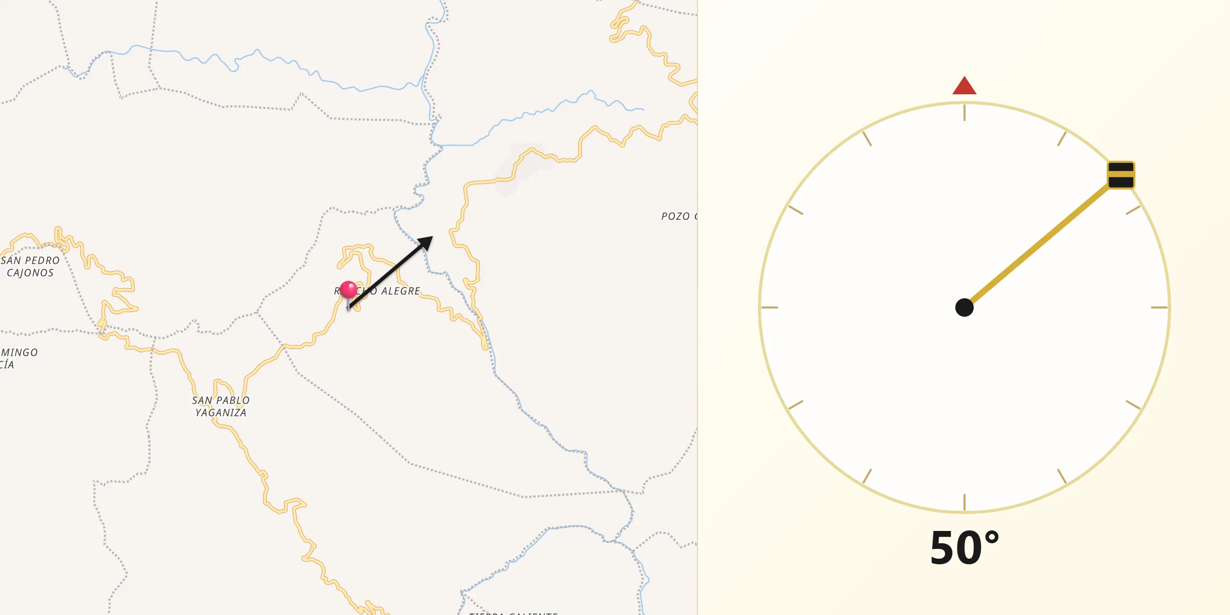 Dirección de la Qibla desde San Mateo Cajonos