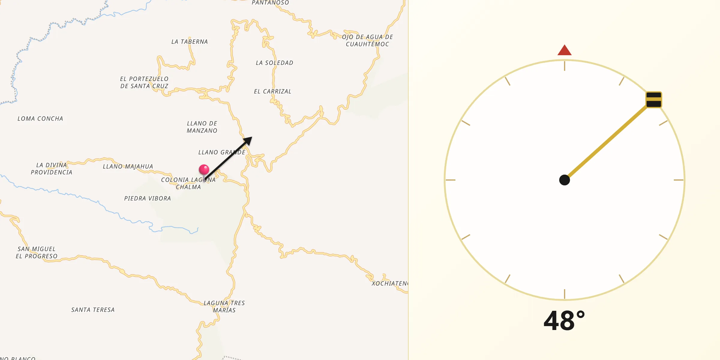 Dirección de la Qibla desde Paraje Montero (Paraje Montero de Zaragoza)