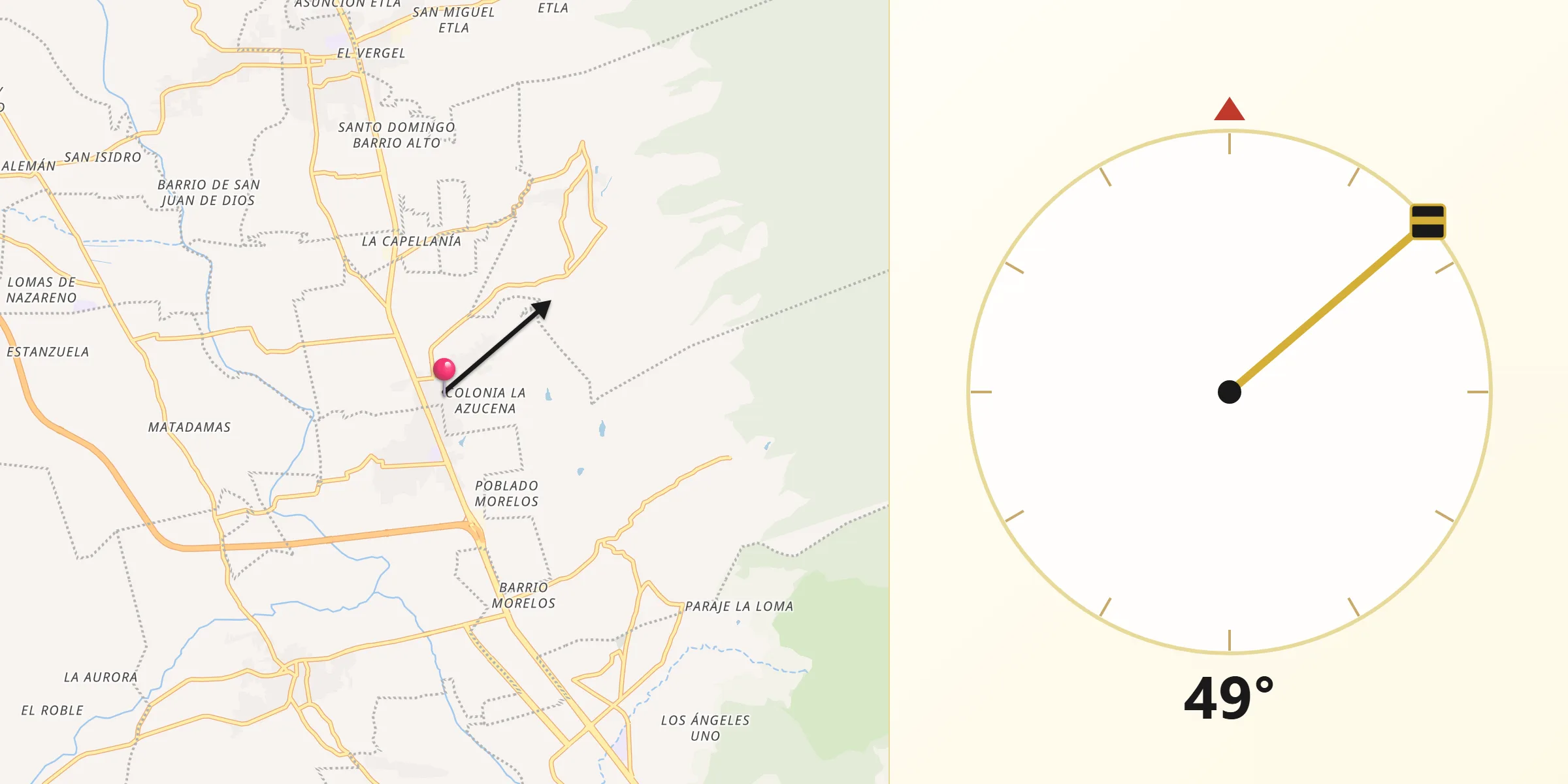 Dirección de la Qibla desde San Sebastián Etla