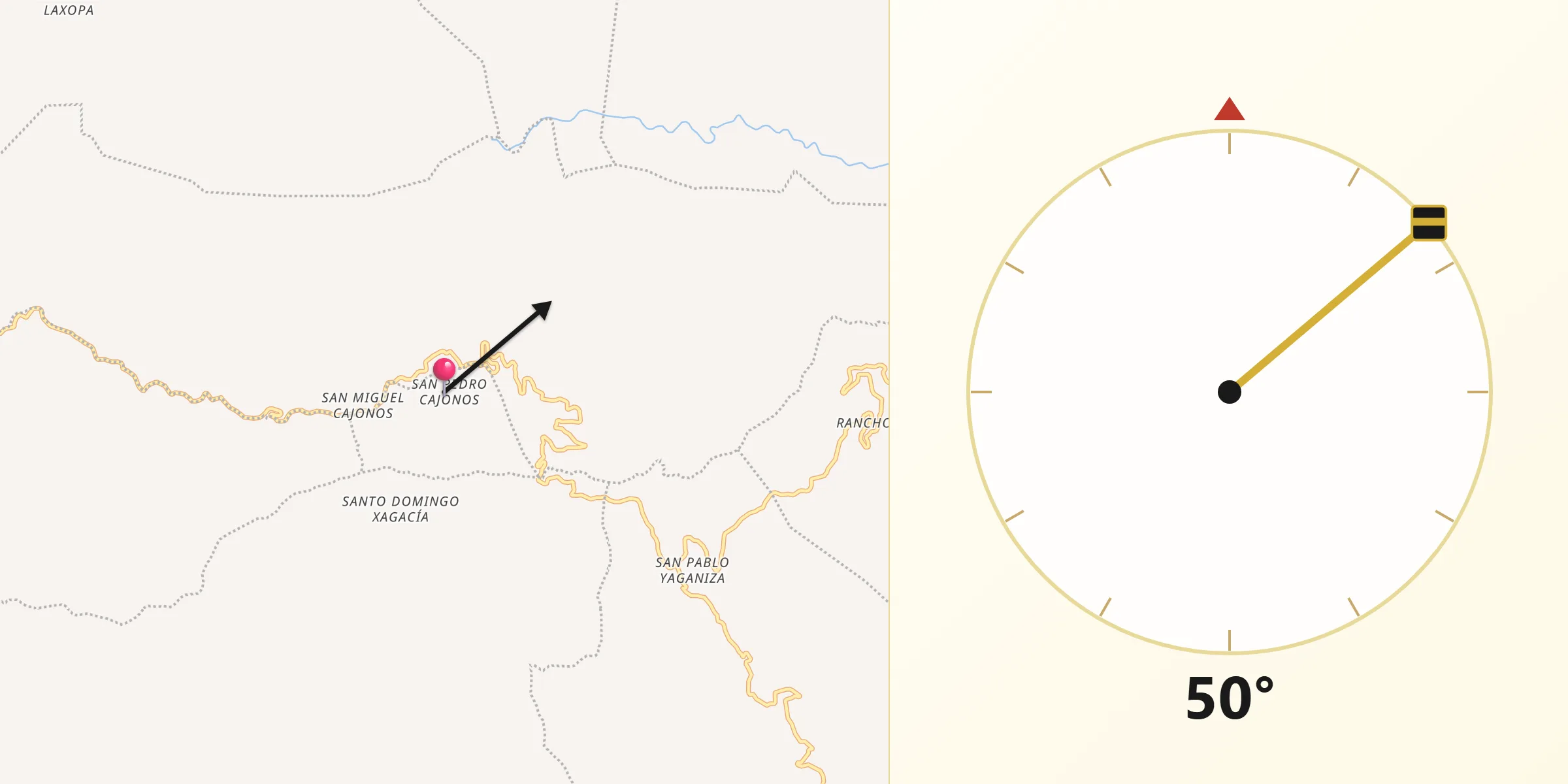 Dirección de la Qibla desde Cajonos