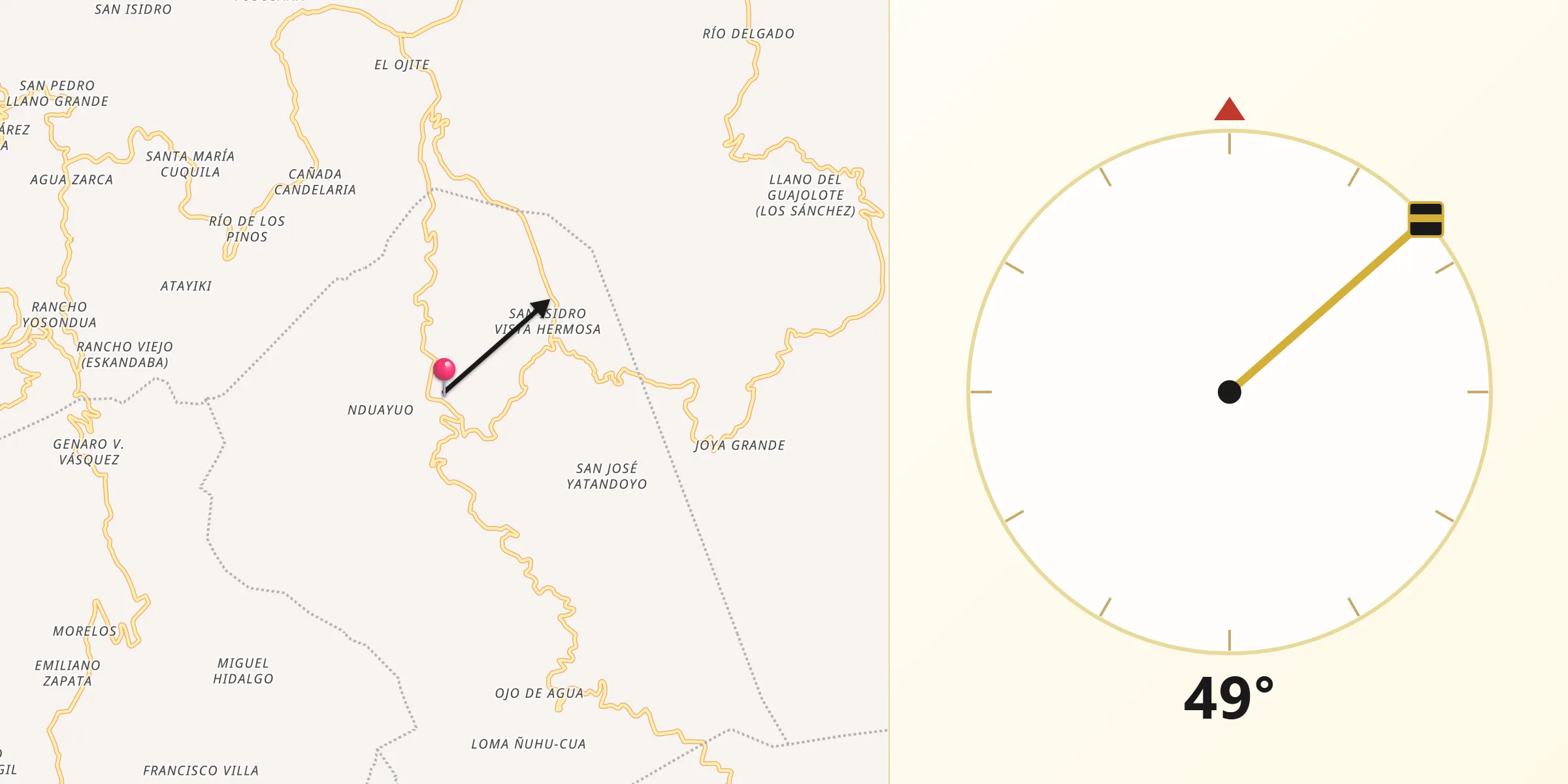 Dirección de la Qibla desde Santa Cruz Nundaco