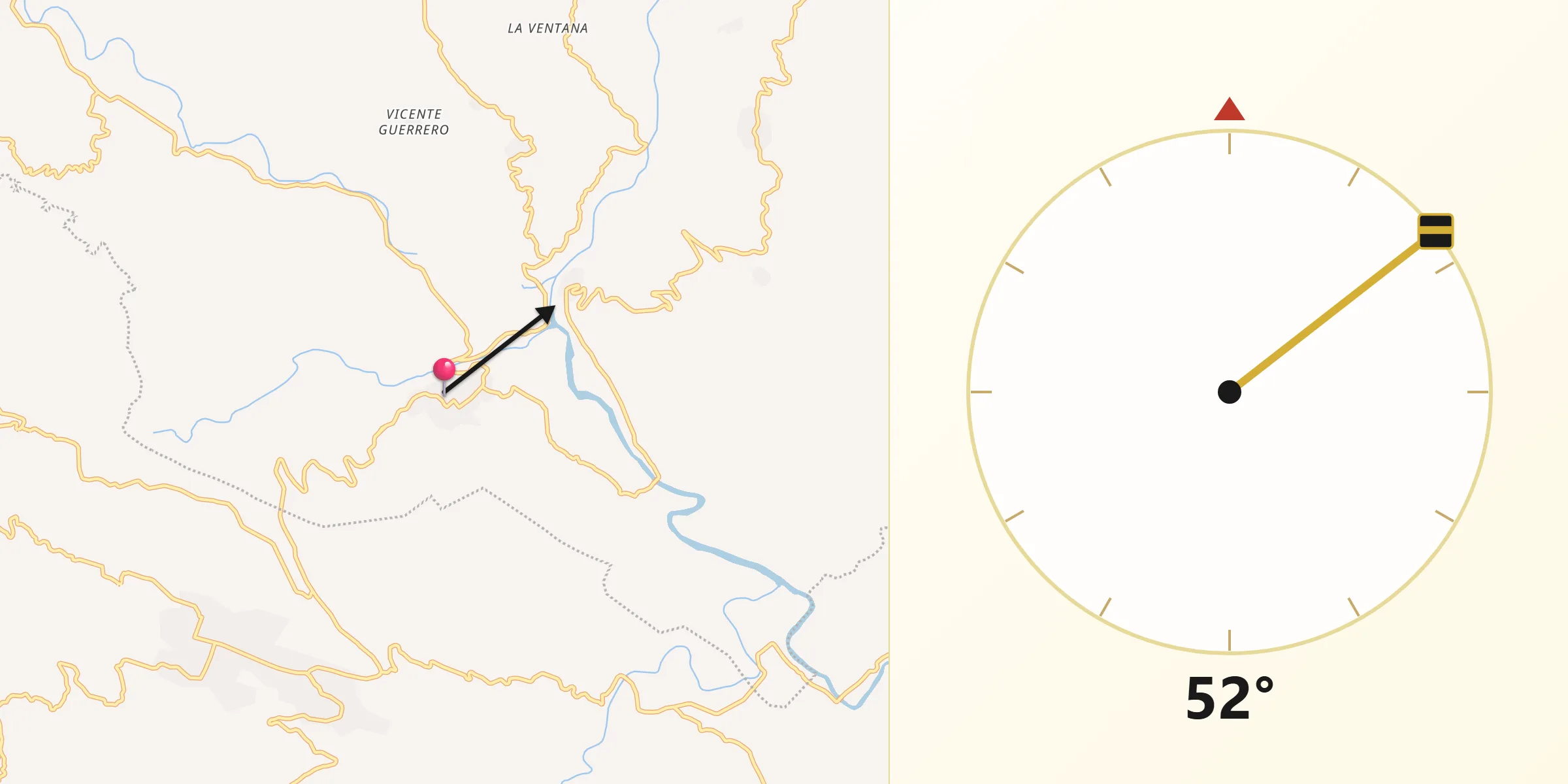 Dirección de la Qibla desde Huitiupán
