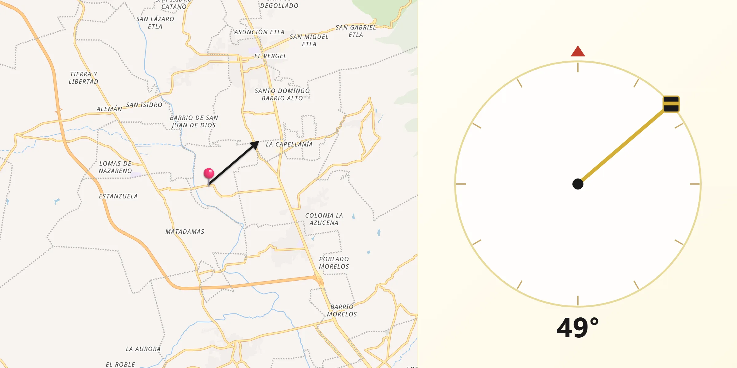 Dirección de la Qibla desde Guadalupe Etla