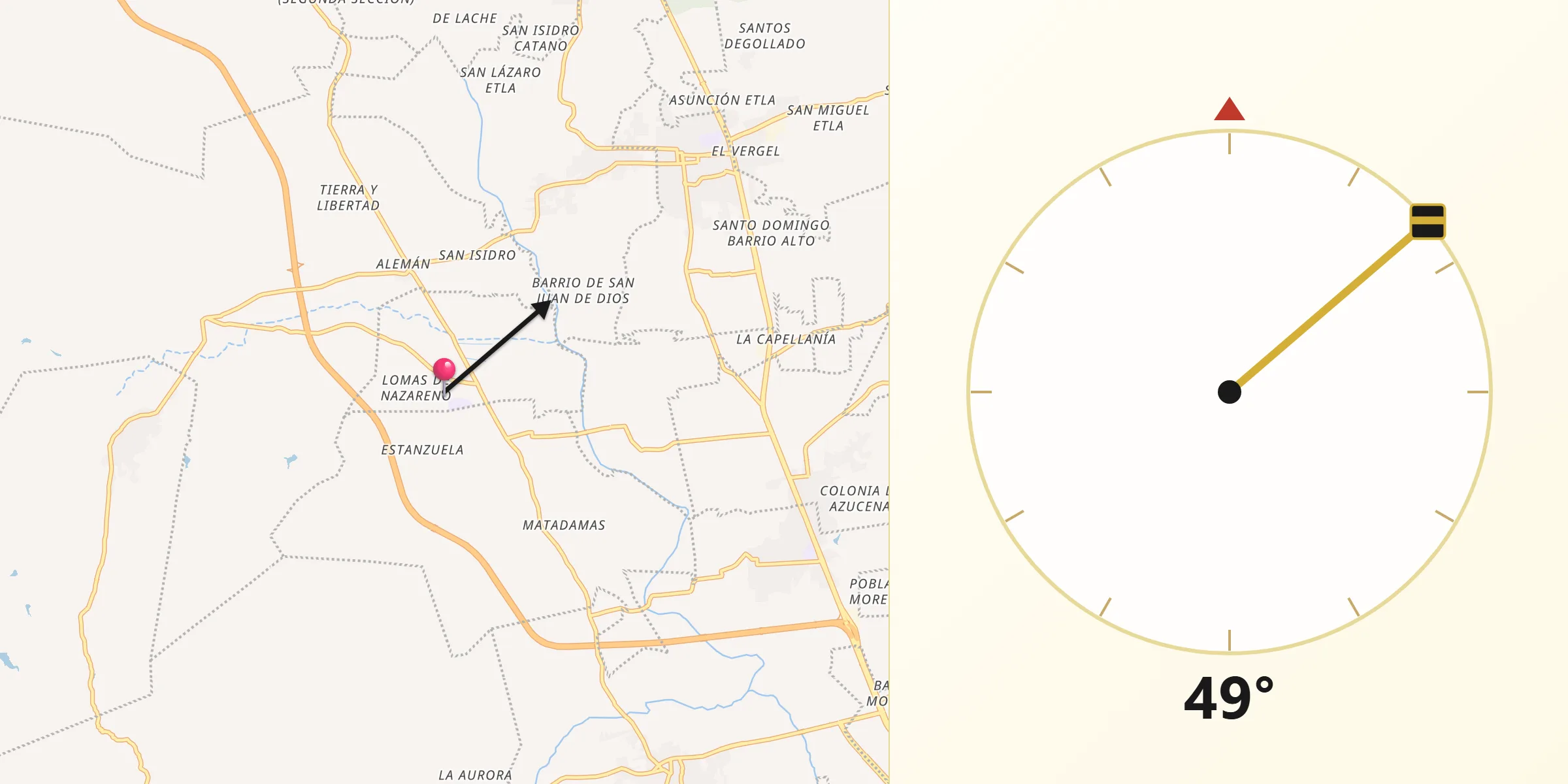 Dirección de la Qibla desde Nazareno Etla