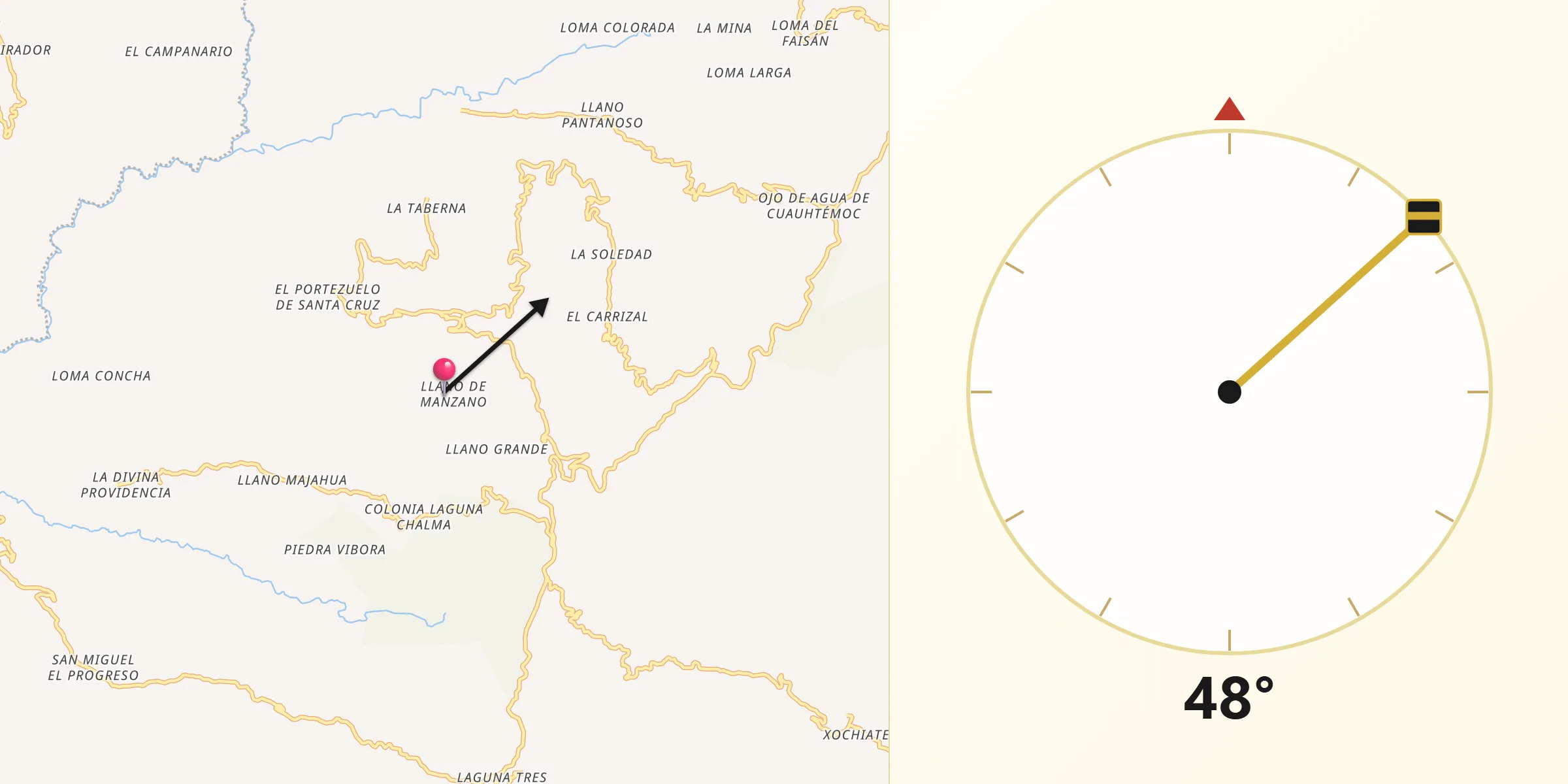 Dirección de la Qibla desde Malinaltepec