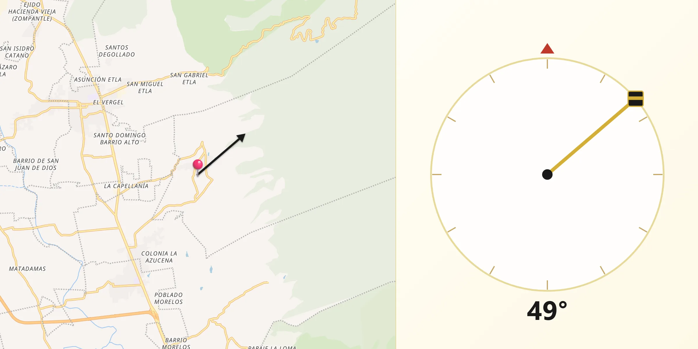 Dirección de la Qibla desde San Agustín Etla