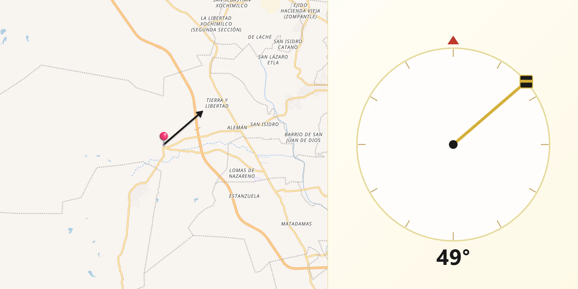 Dirección de la Qibla desde San Andrés Zautla