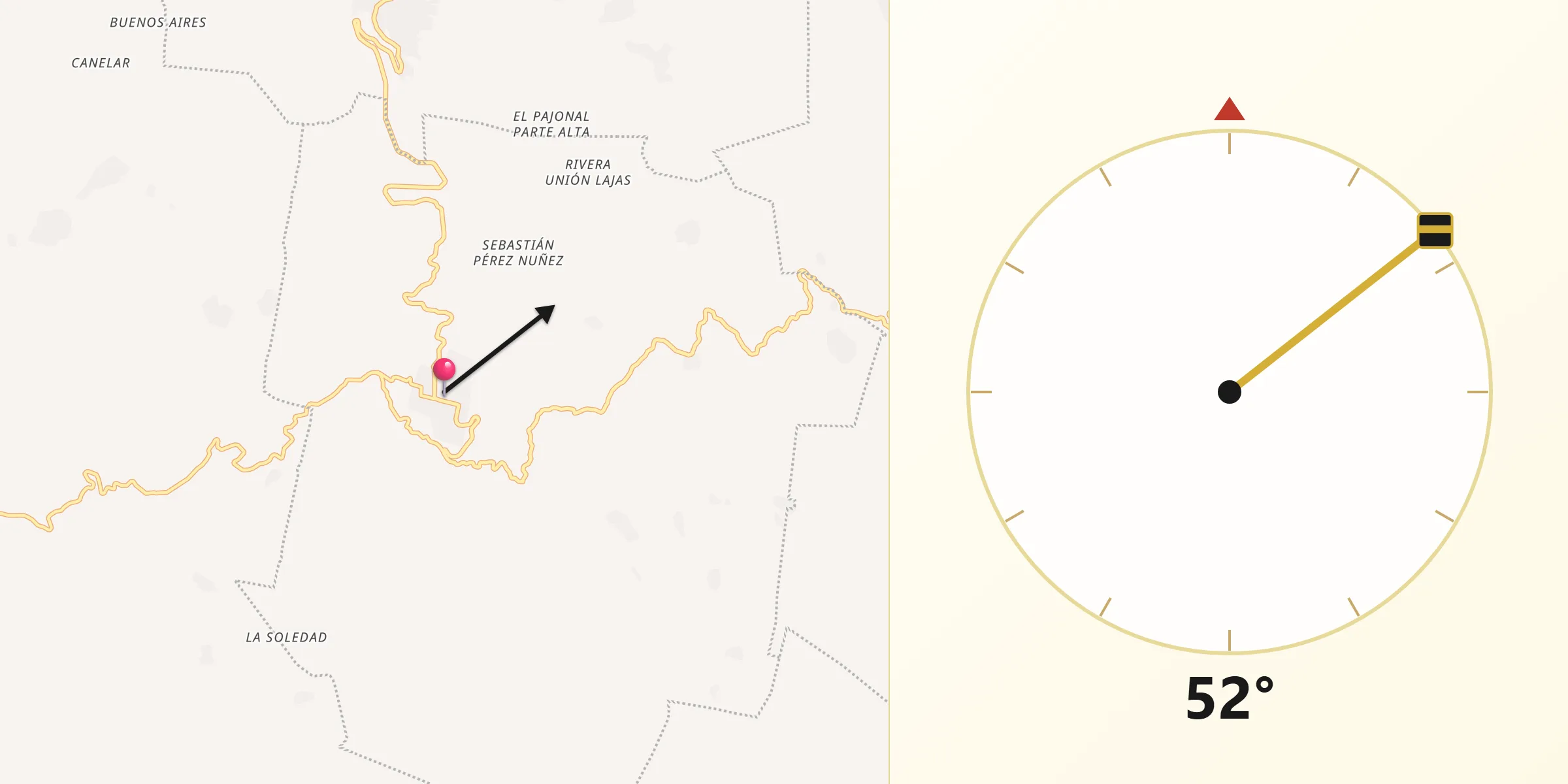Dirección de la Qibla desde Rayón
