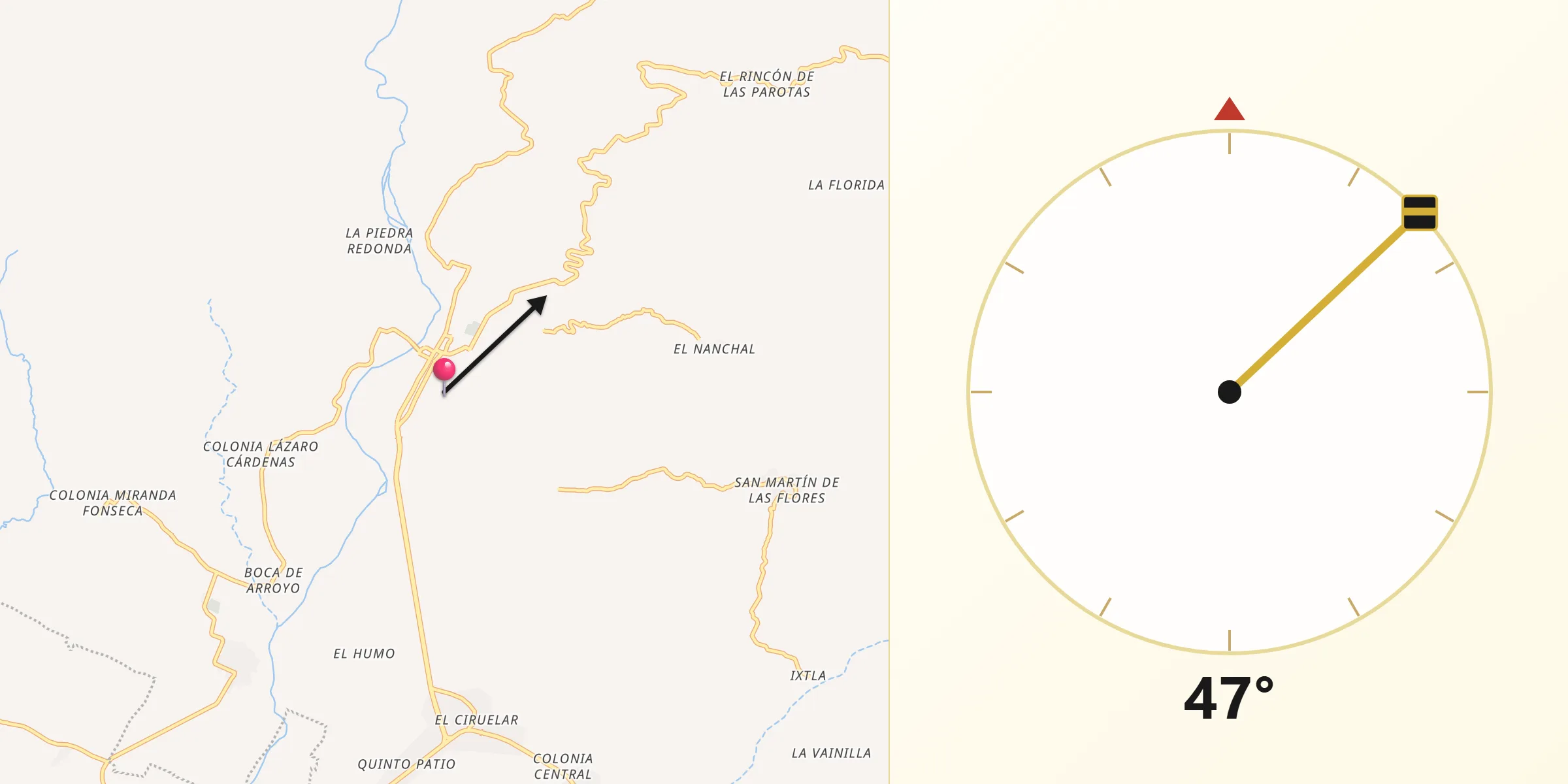 Dirección de la Qibla desde Atoyac de Álvarez
