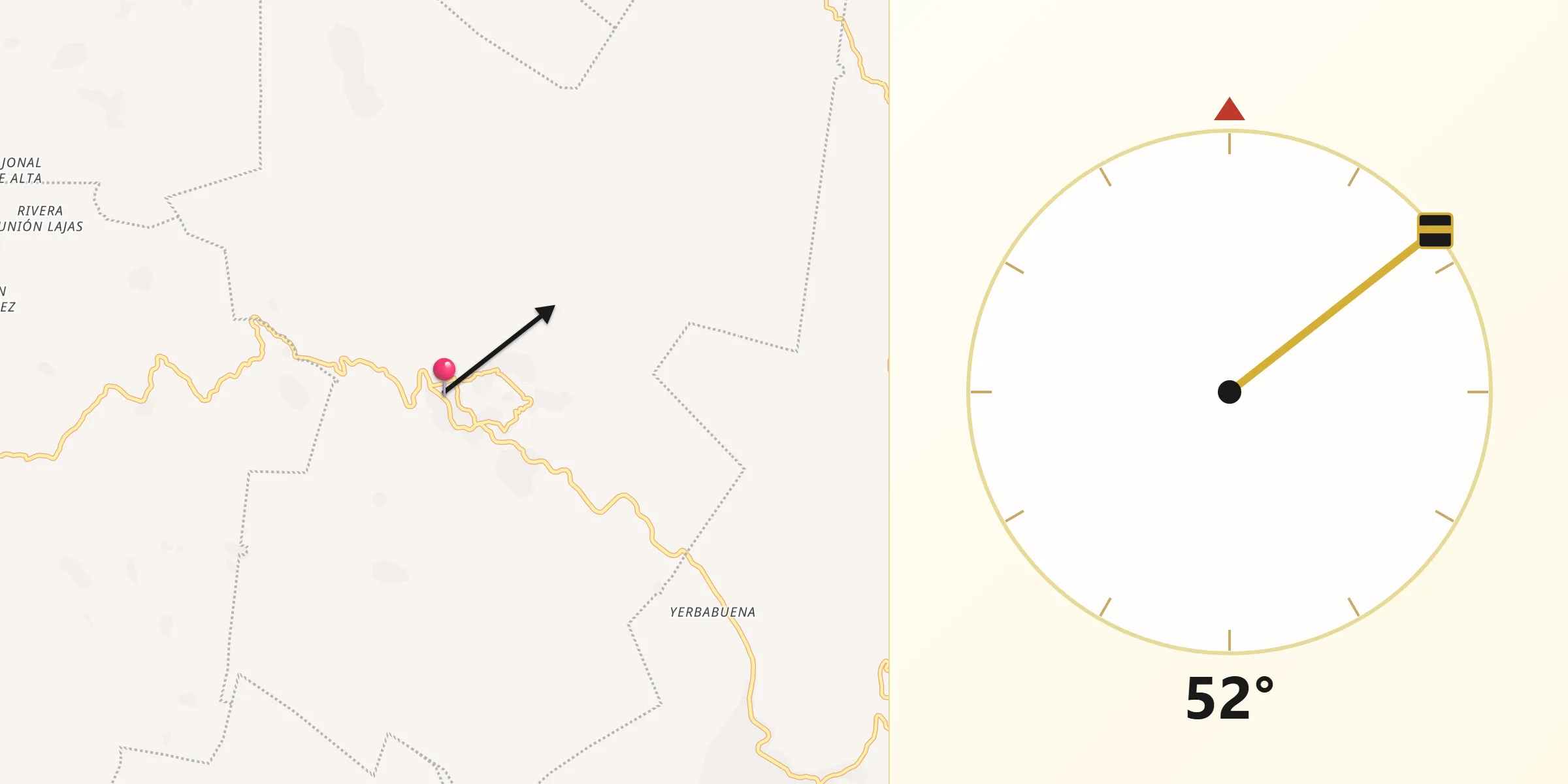 Dirección de la Qibla desde Rincón Chamula