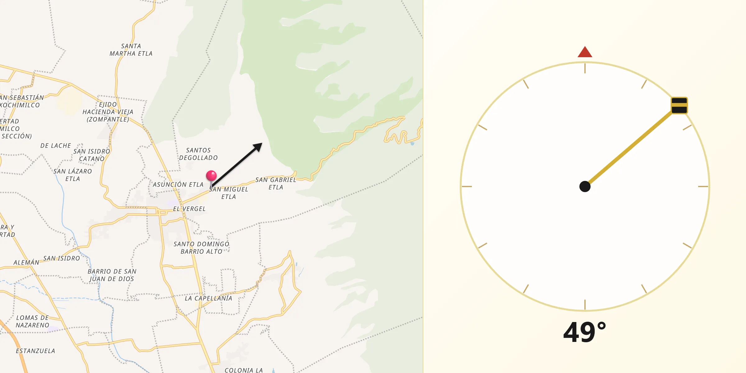 Dirección de la Qibla desde Fraccionamiento San Miguel