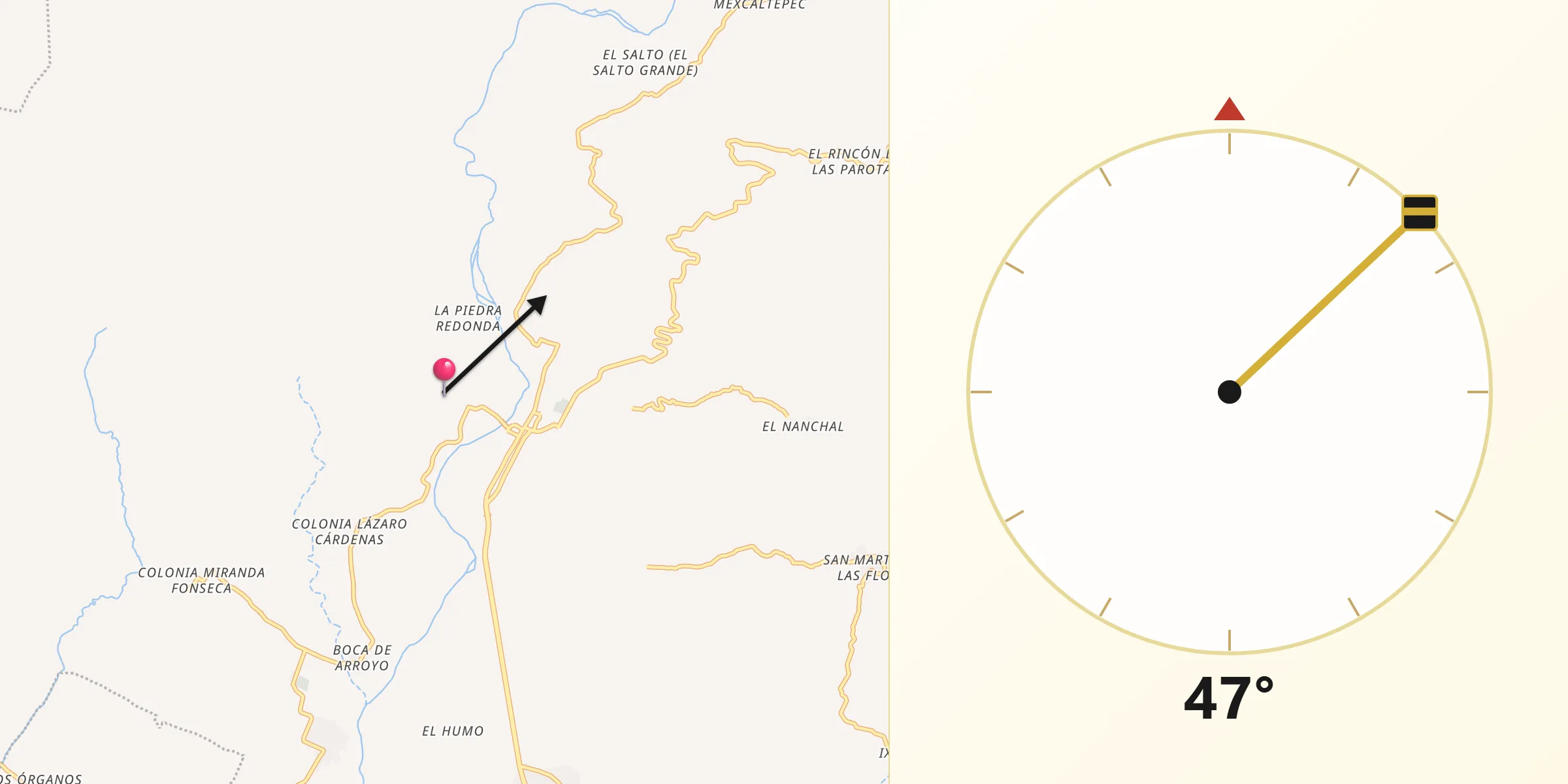 Dirección de la Qibla desde El Ticui