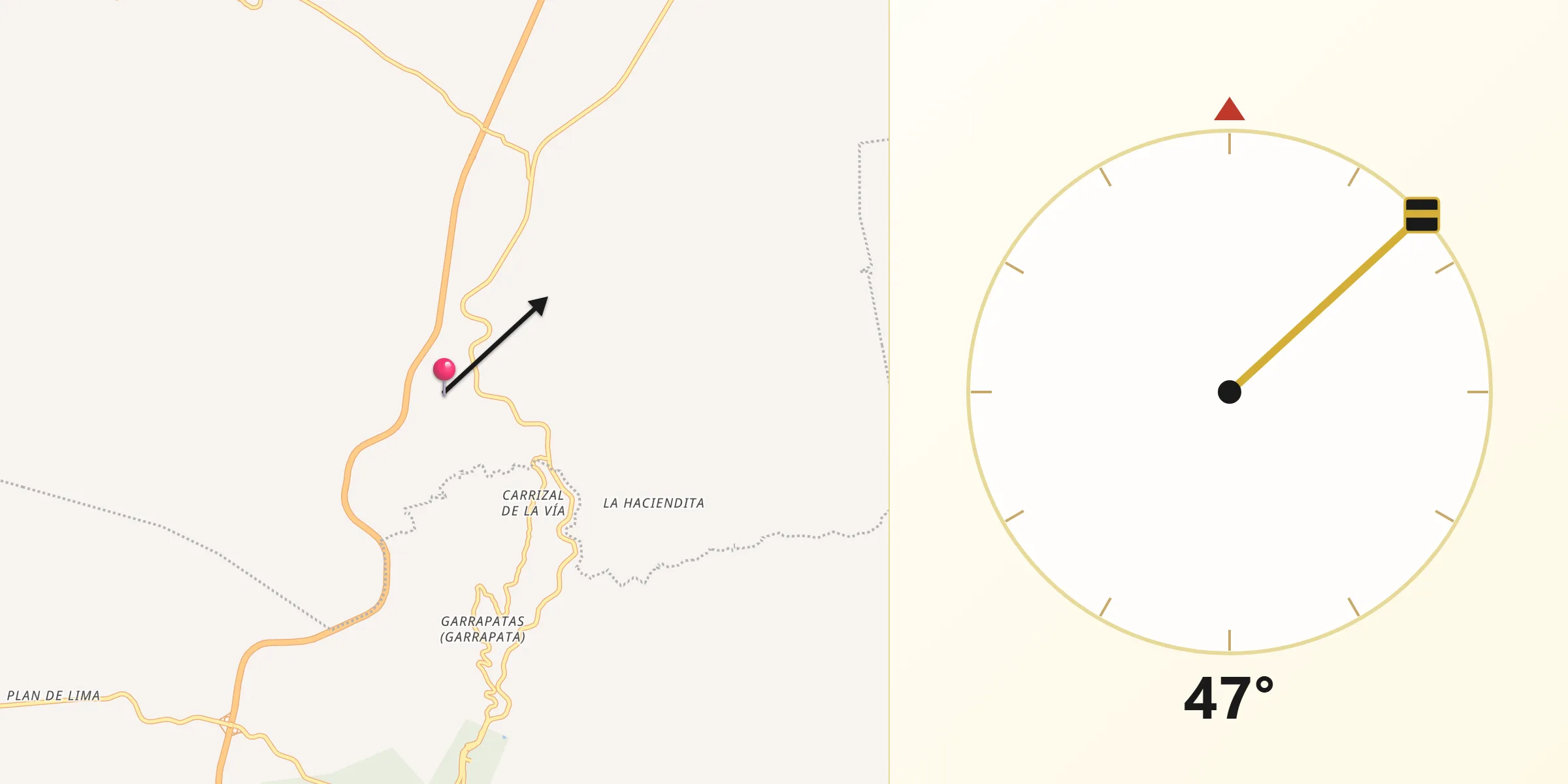 Dirección de la Qibla desde Julián Blanco (Dos Caminos)