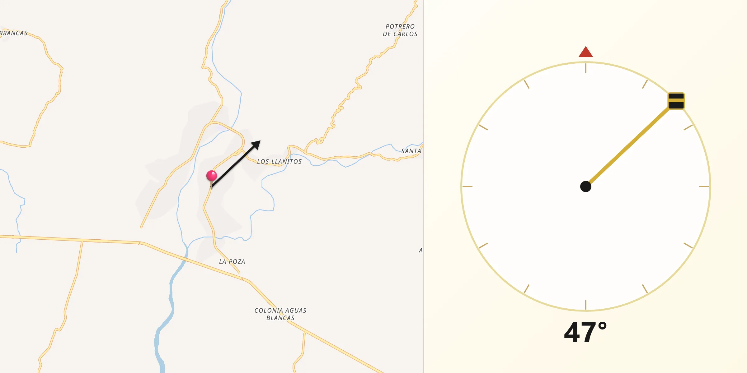 Dirección de la Qibla desde Técpan de Galeana