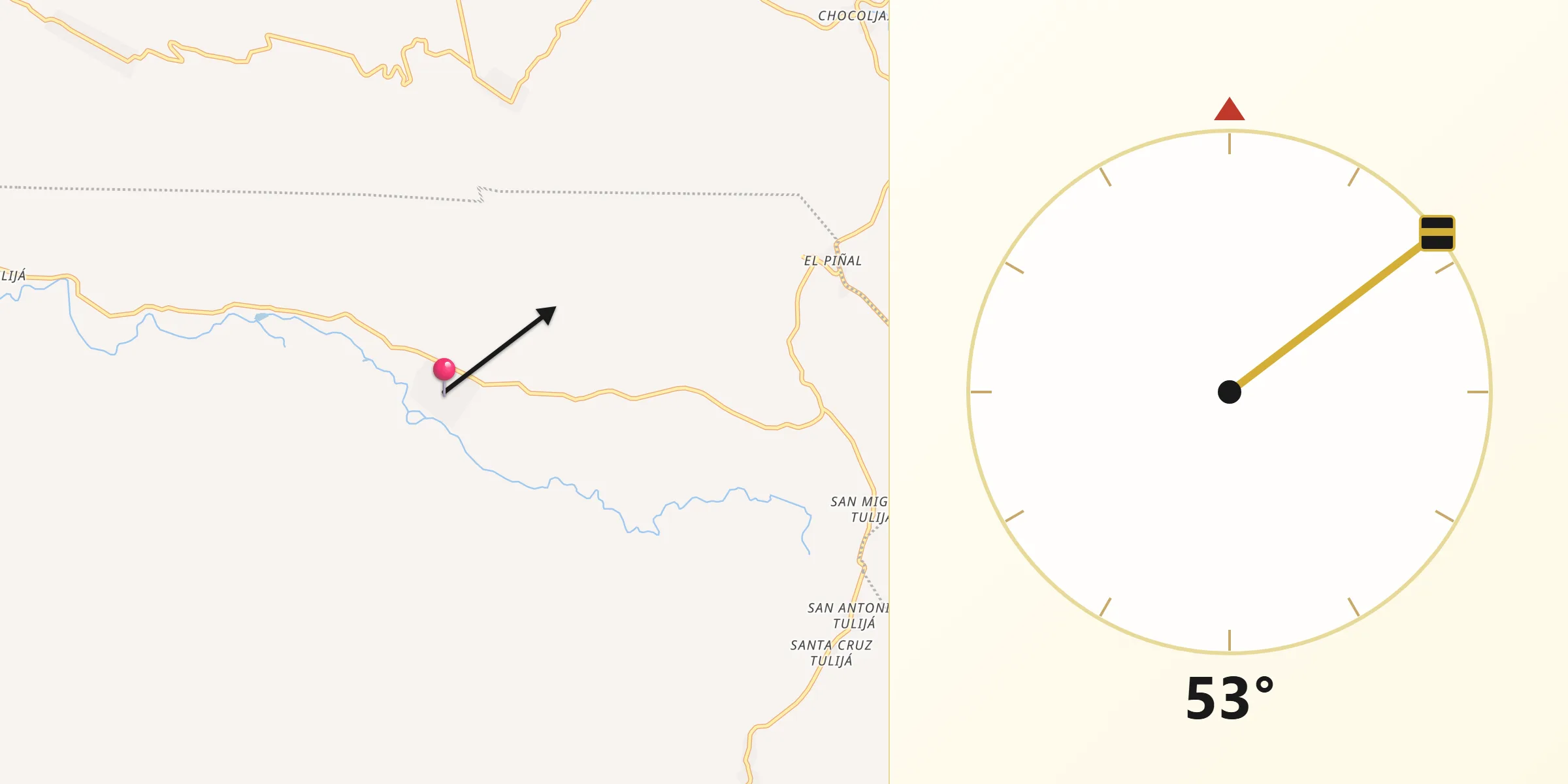 Dirección de la Qibla desde San Jerónimo Tulijá