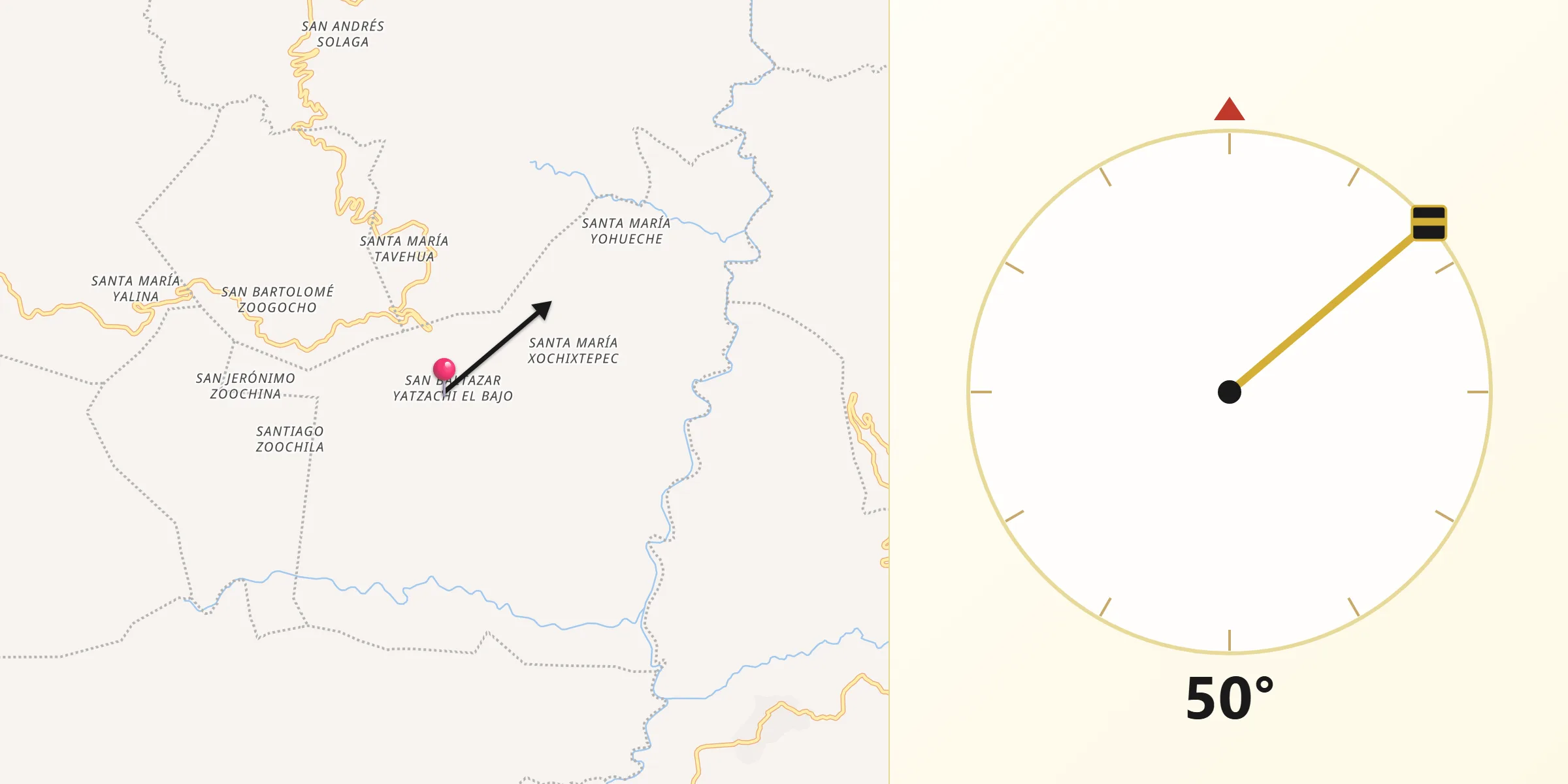 Dirección de la Qibla desde Yatzachi