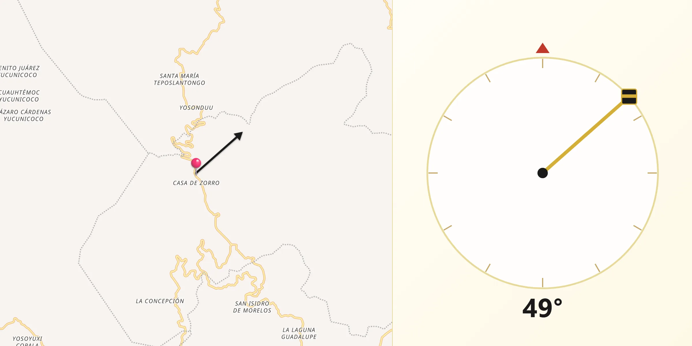 Dirección de la Qibla desde San Martín Itunyoso