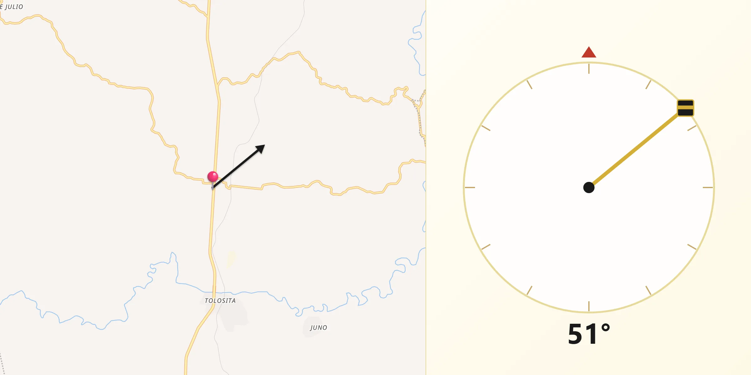 Dirección de la Qibla desde Donaji