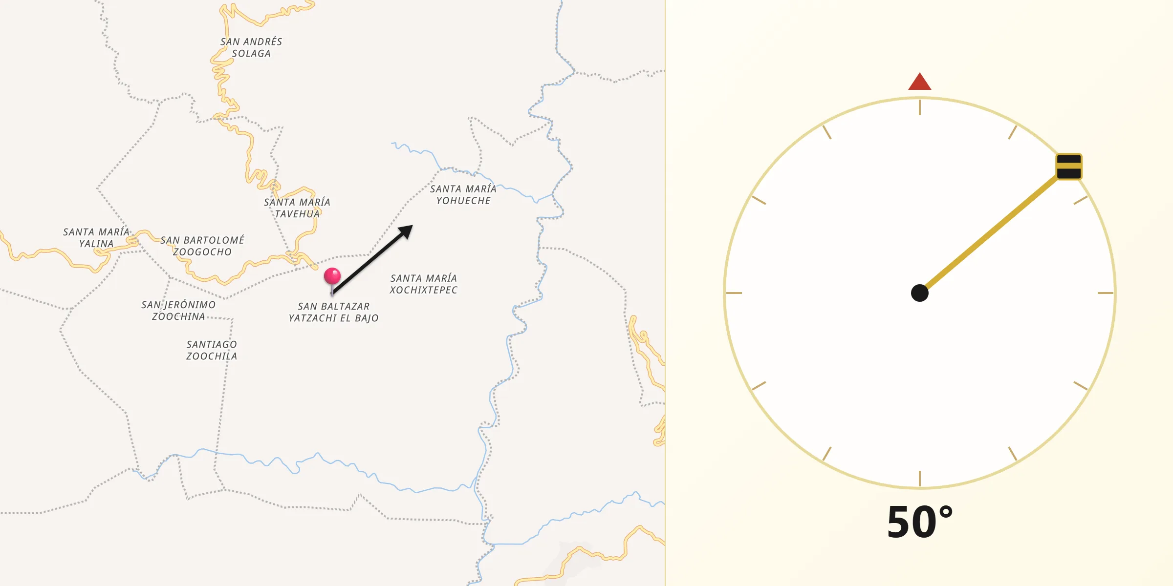 Dirección de la Qibla desde San Baltazar Yatzachi el Bajo