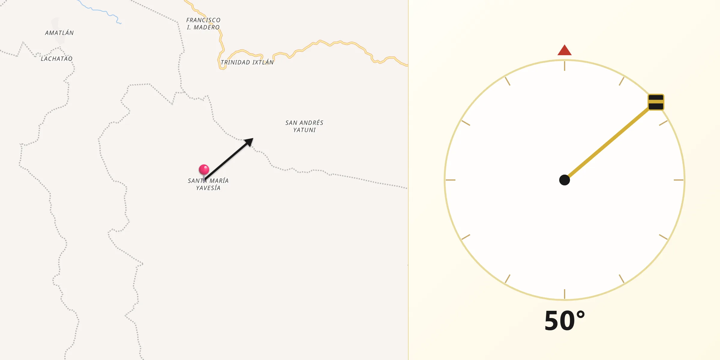 Dirección de la Qibla desde Santa María Yavesía