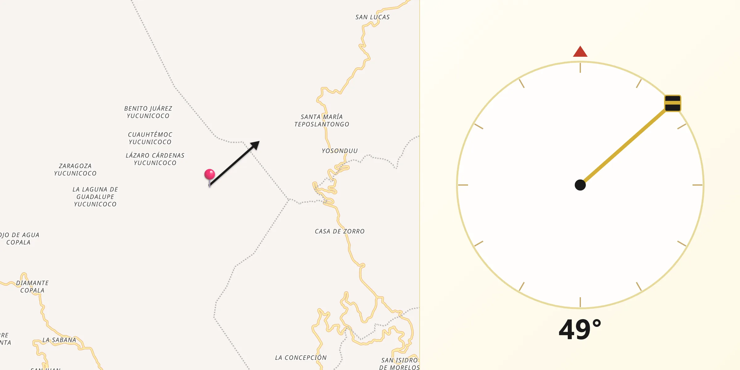 Dirección de la Qibla desde Santa María Yucunicoco