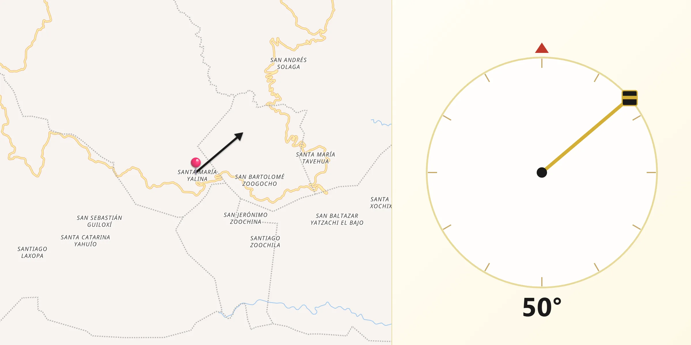 Dirección de la Qibla desde Yalina