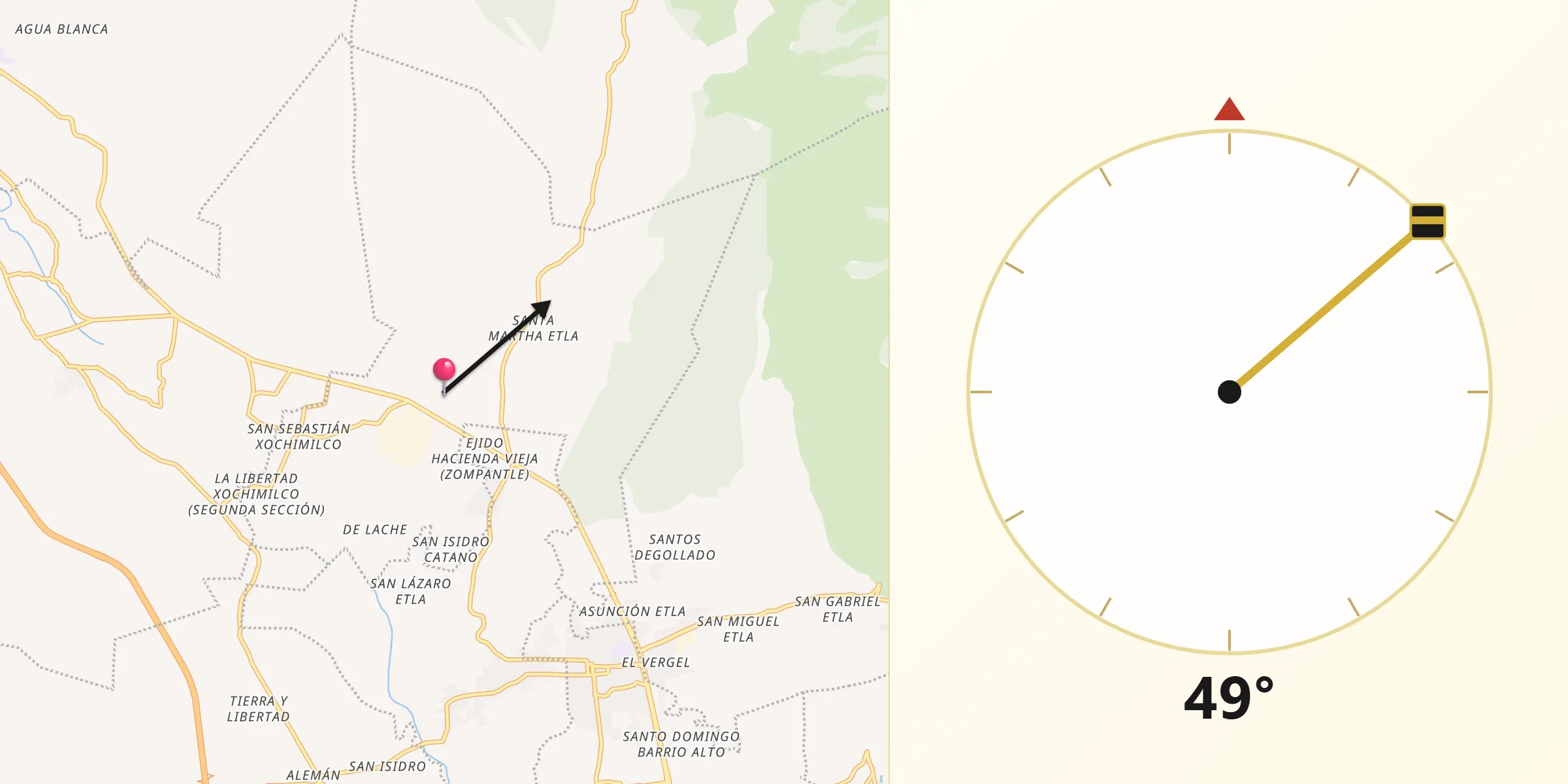 Dirección de la Qibla desde Magdalena Apasco