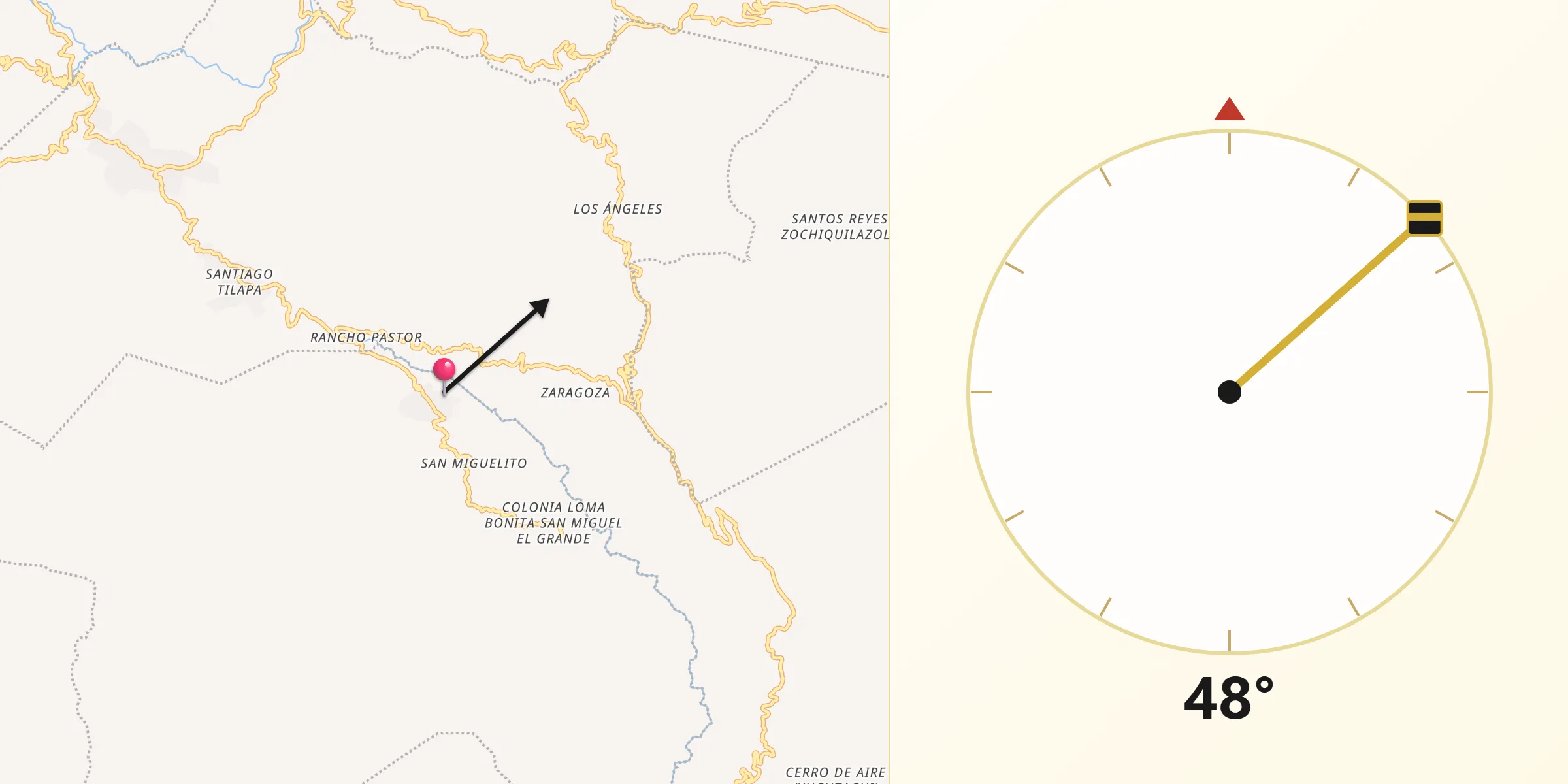 Dirección de la Qibla desde San Miguel el Grande