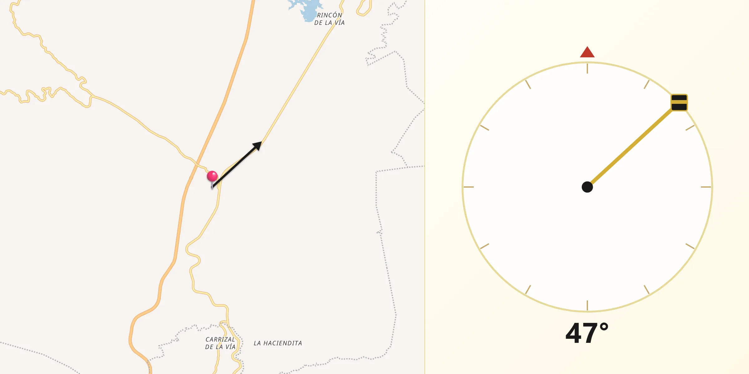 Dirección de la Qibla desde El Ocotito