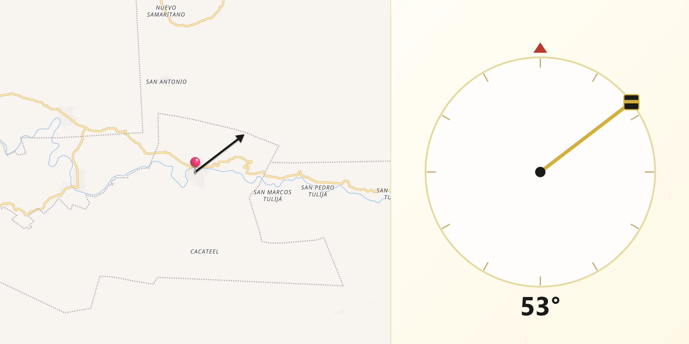 Dirección de la Qibla desde Río Jordán