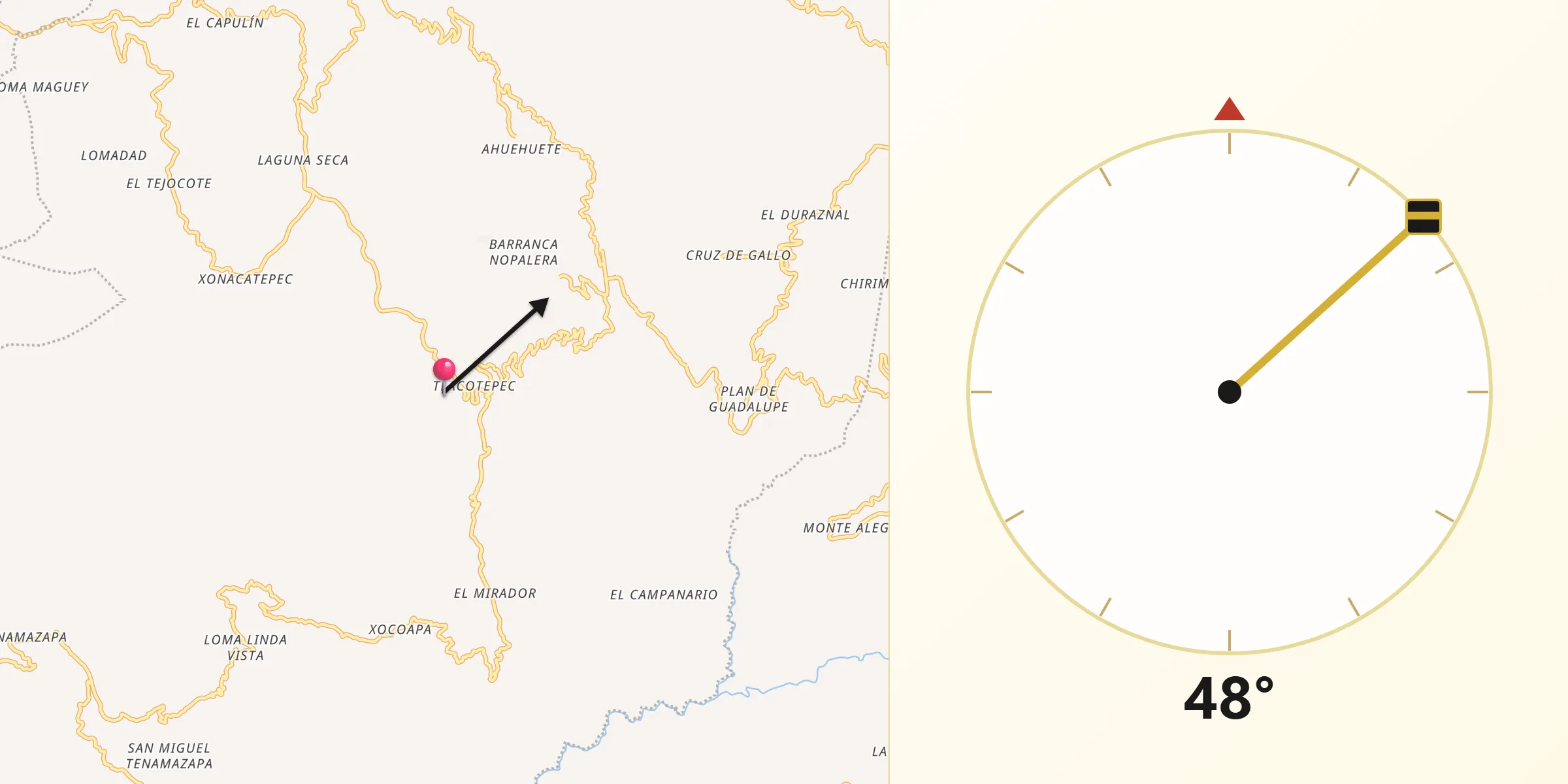 Dirección de la Qibla desde Tlacoapa
