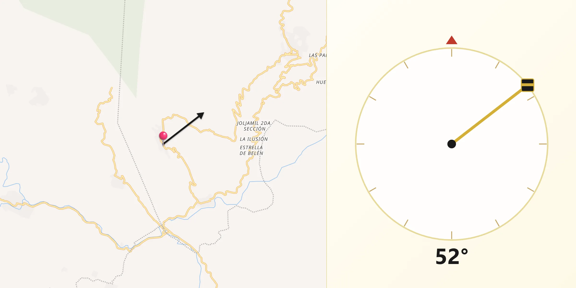 Dirección de la Qibla desde Joshil