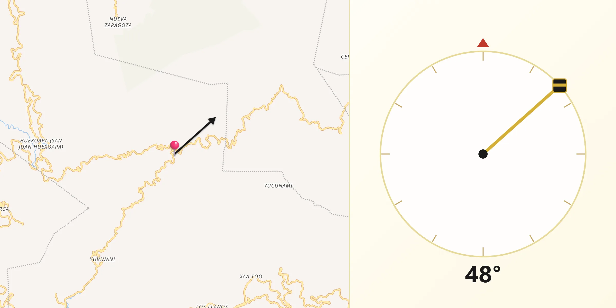 Dirección de la Qibla desde San Pablo Atzompa