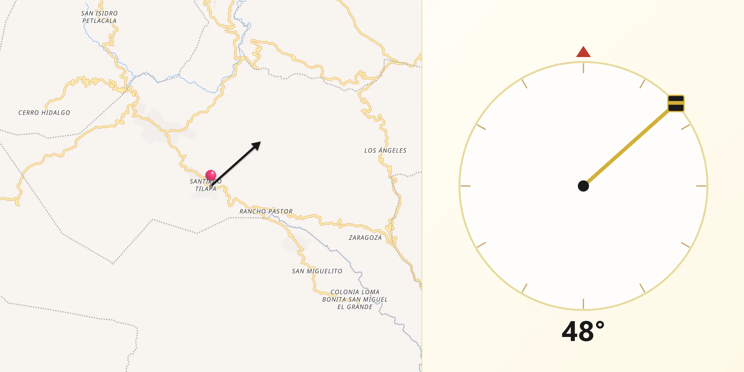 Dirección de la Qibla desde Santiago Tilapa