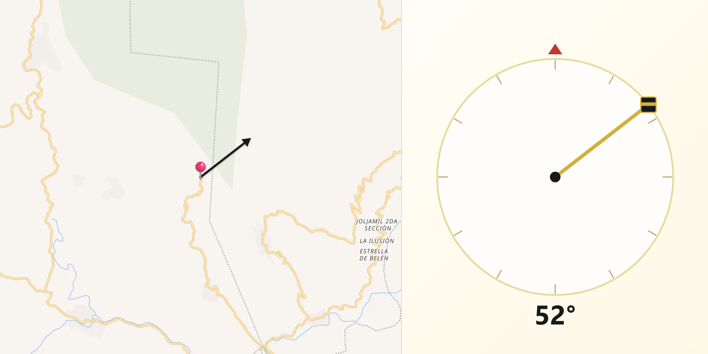 Dirección de la Qibla desde Misija