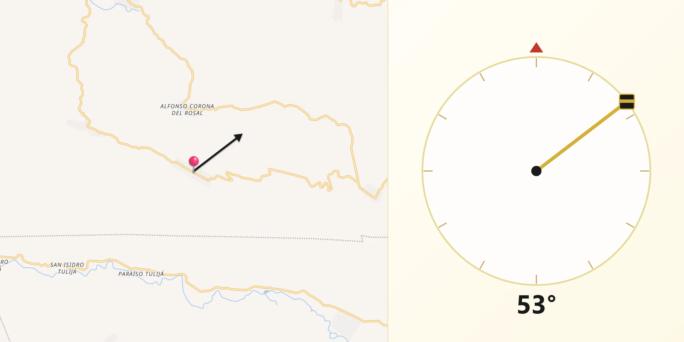 Dirección de la Qibla desde Agua Blanca Serranía