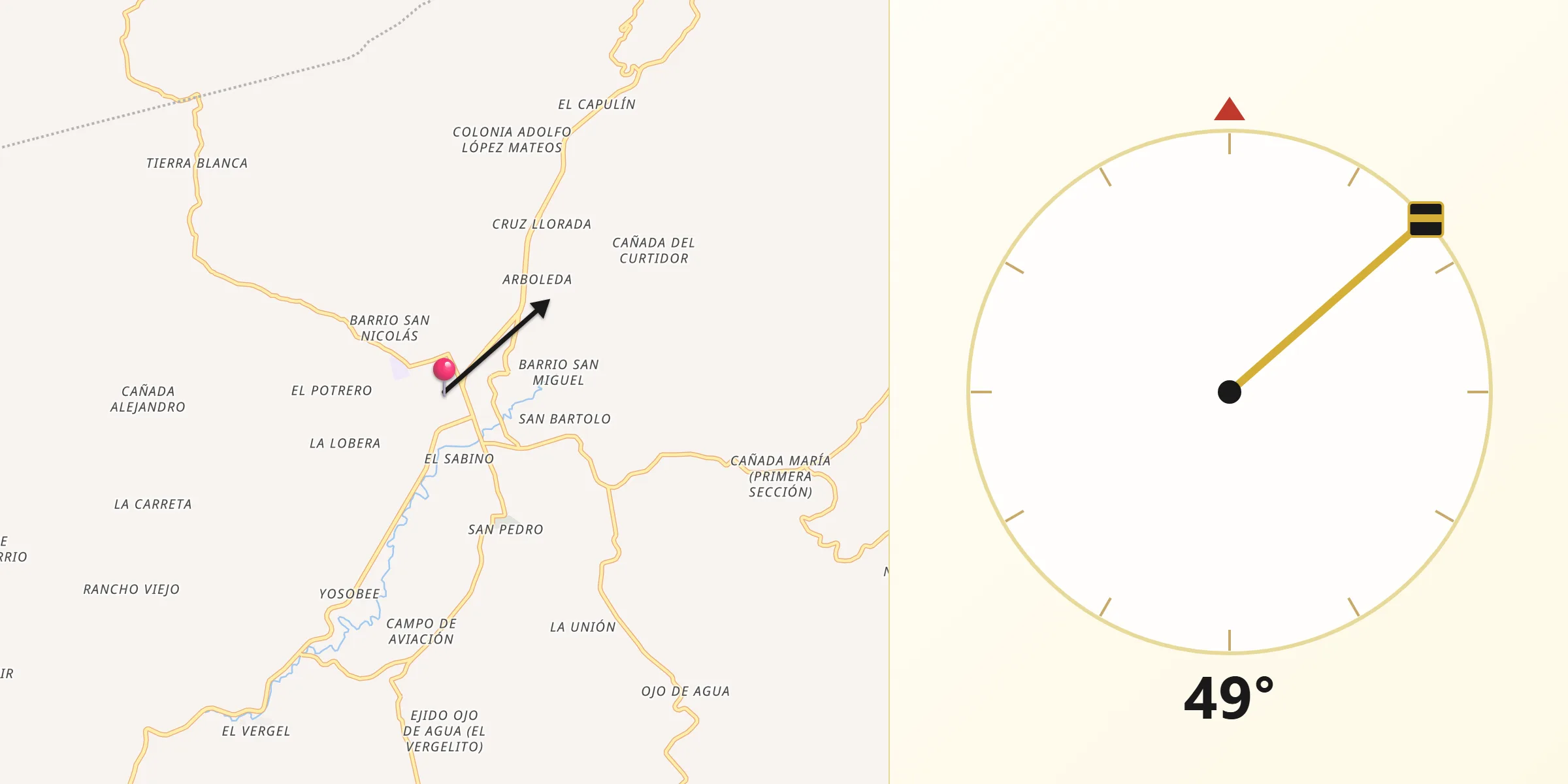 Dirección de la Qibla desde Heroica Ciudad de Tlaxiaco