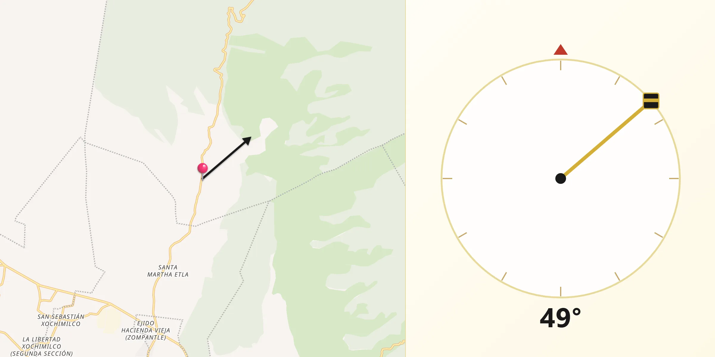 Dirección de la Qibla desde San Juan del Estado