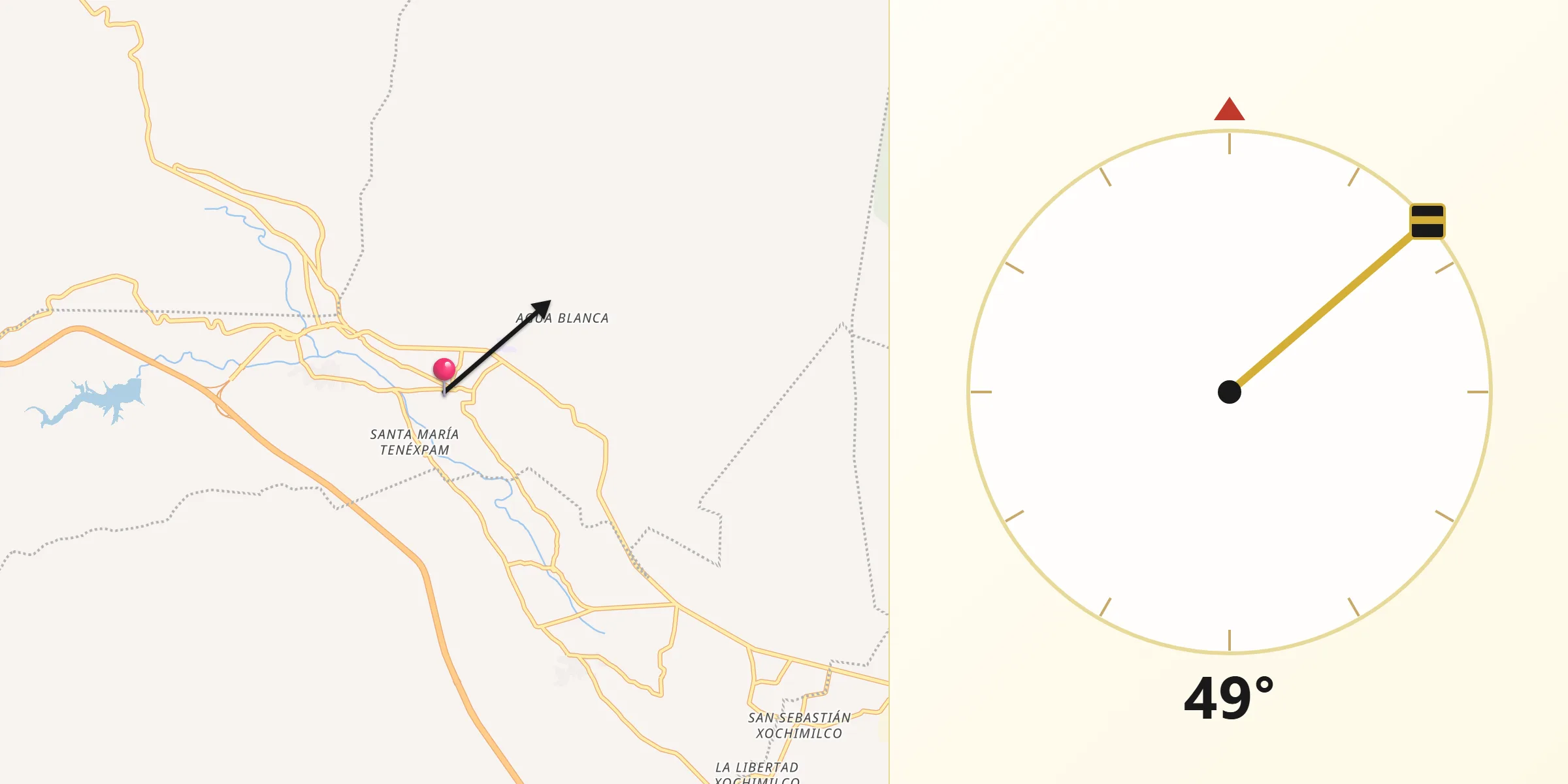 Dirección de la Qibla desde San Pablo Huitzo