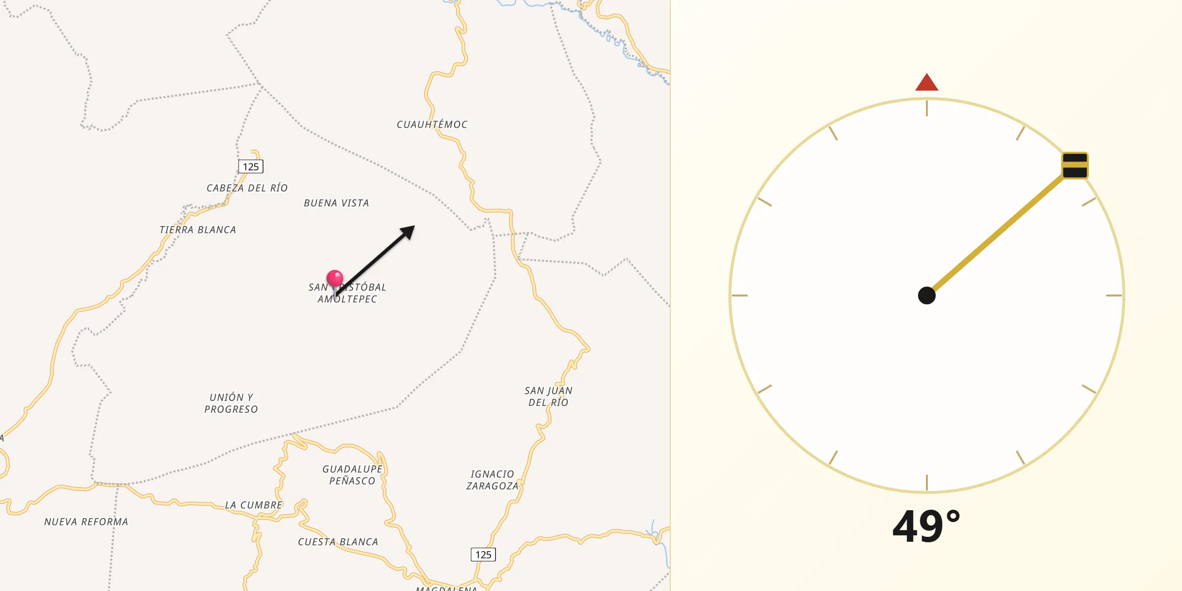 Dirección de la Qibla desde San Cristóbal Amoltepec