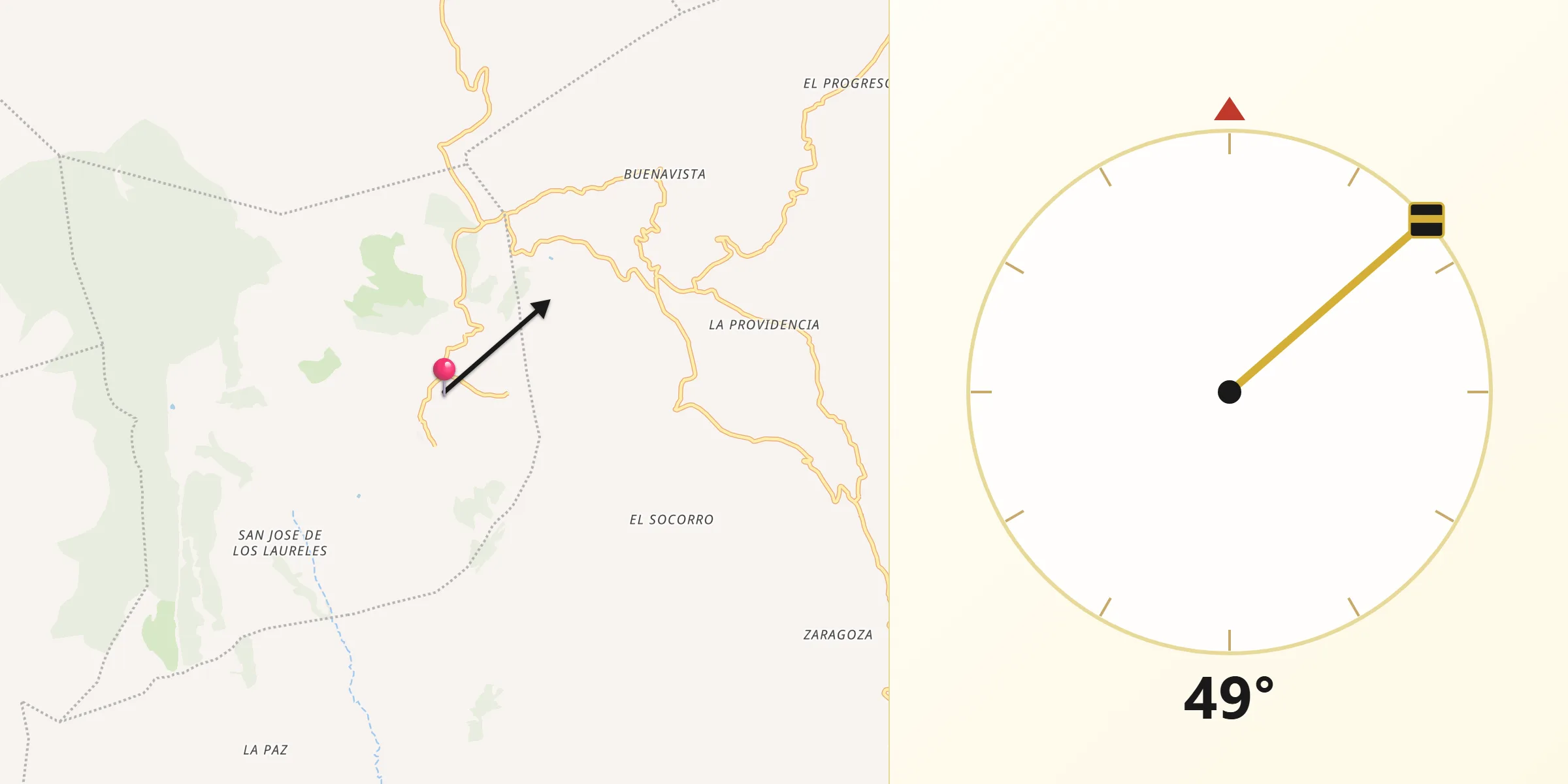 Dirección de la Qibla desde San Juan Diuxi